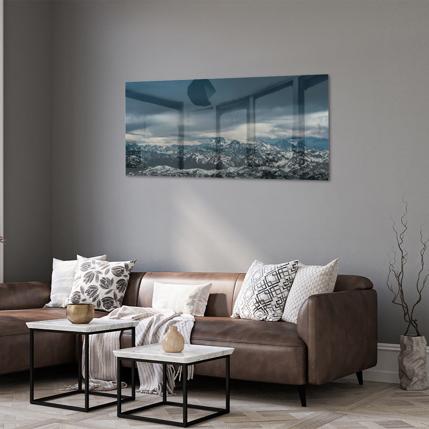 Glasbild mit majestätischer Berglandschaft – Glasbild aus Sicherheitsglas, Größe 40x40_rond