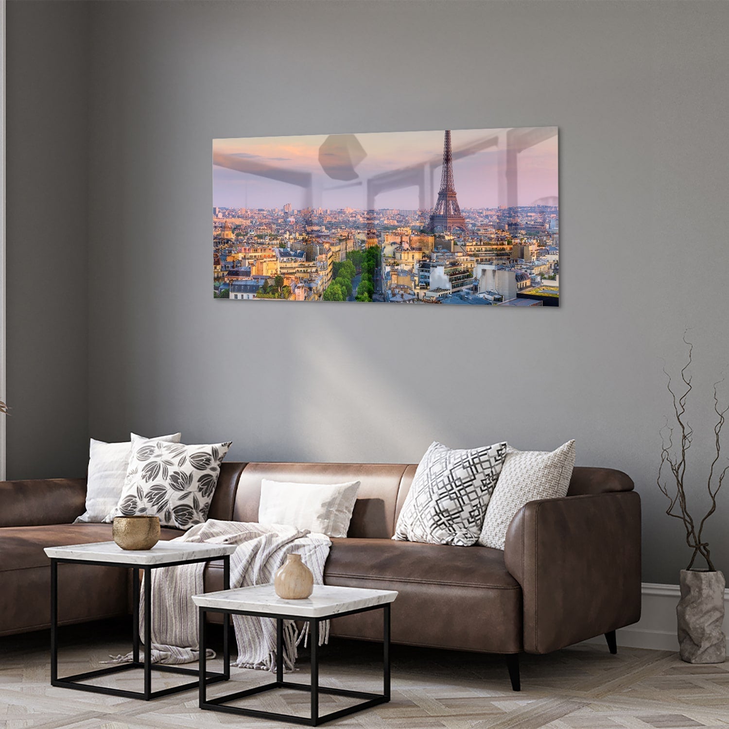 Glasbild mit dem Eiffelturm in Paris – Glasbild aus Sicherheitsglas, Größe 40x40_rond