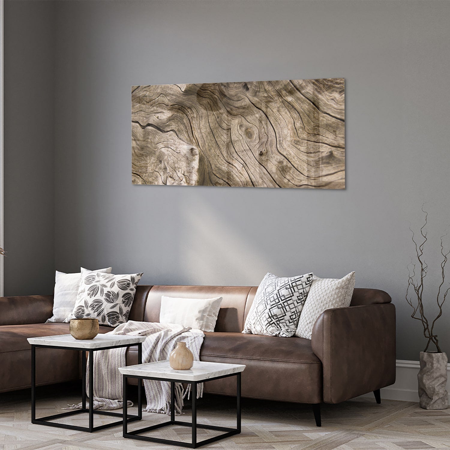 Glasbild mit Holzmaserung – Glasbild aus Sicherheitsglas, Größe 40x40_rond