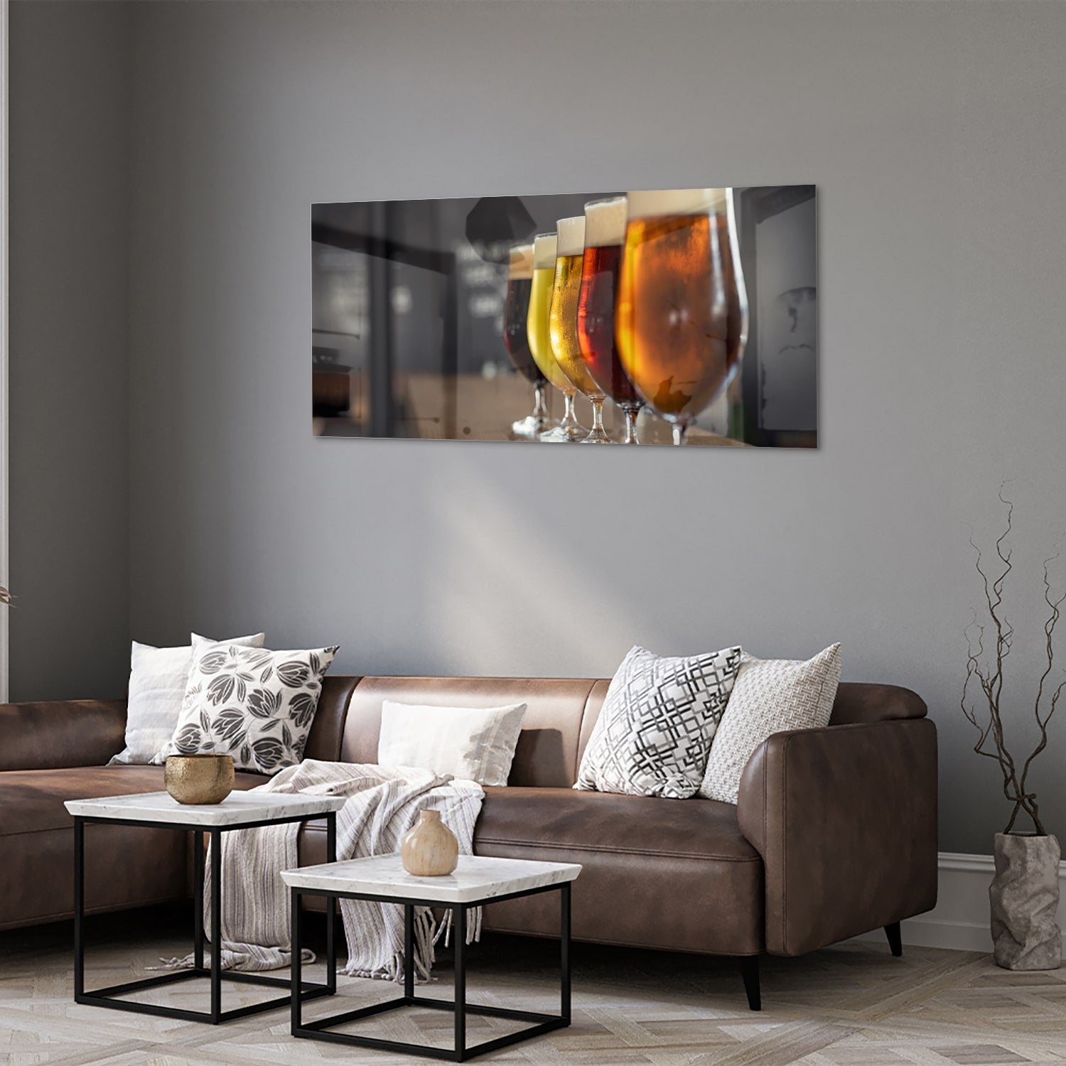 Glasbild mit verschiedenen Bieren – Glasbild aus Sicherheitsglas, Größe 40x40_rond
