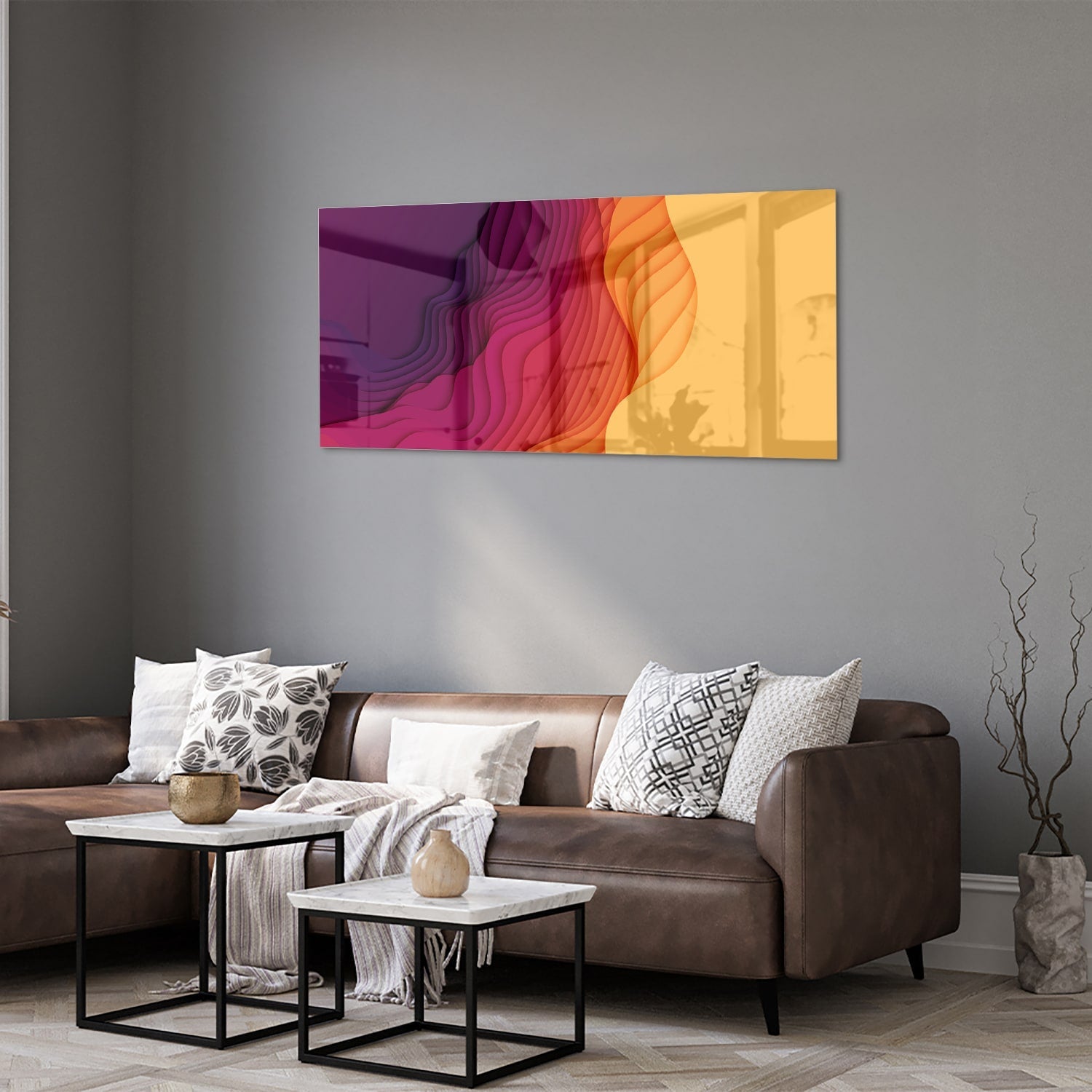 Abstraktes Glasbild mit leuchtenden Farben – Glasbild aus Sicherheitsglas, Größe 40x40_rond