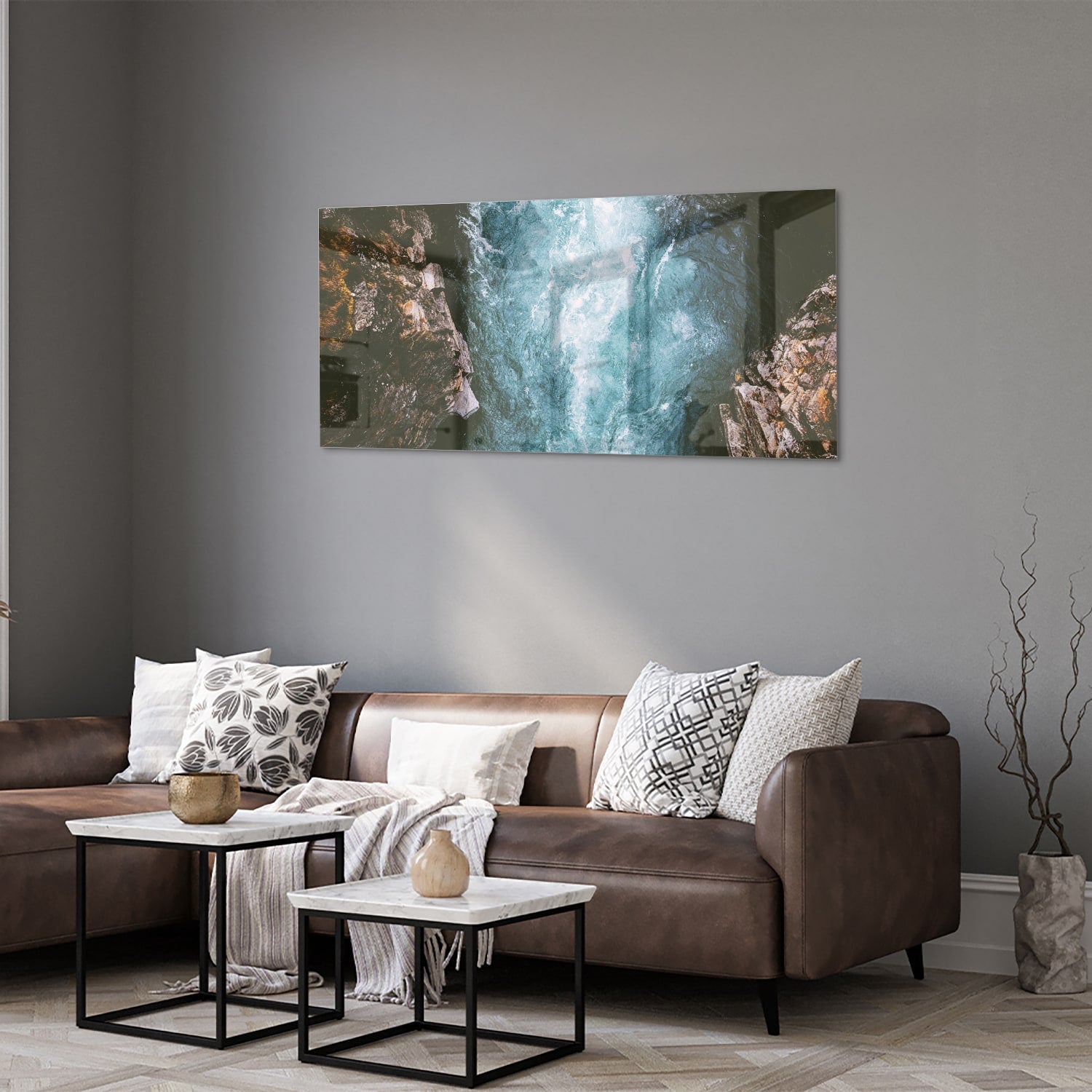 Glasbild mit klarem Bergwasser – Glasbild aus Sicherheitsglas, Größe 40x40_rond