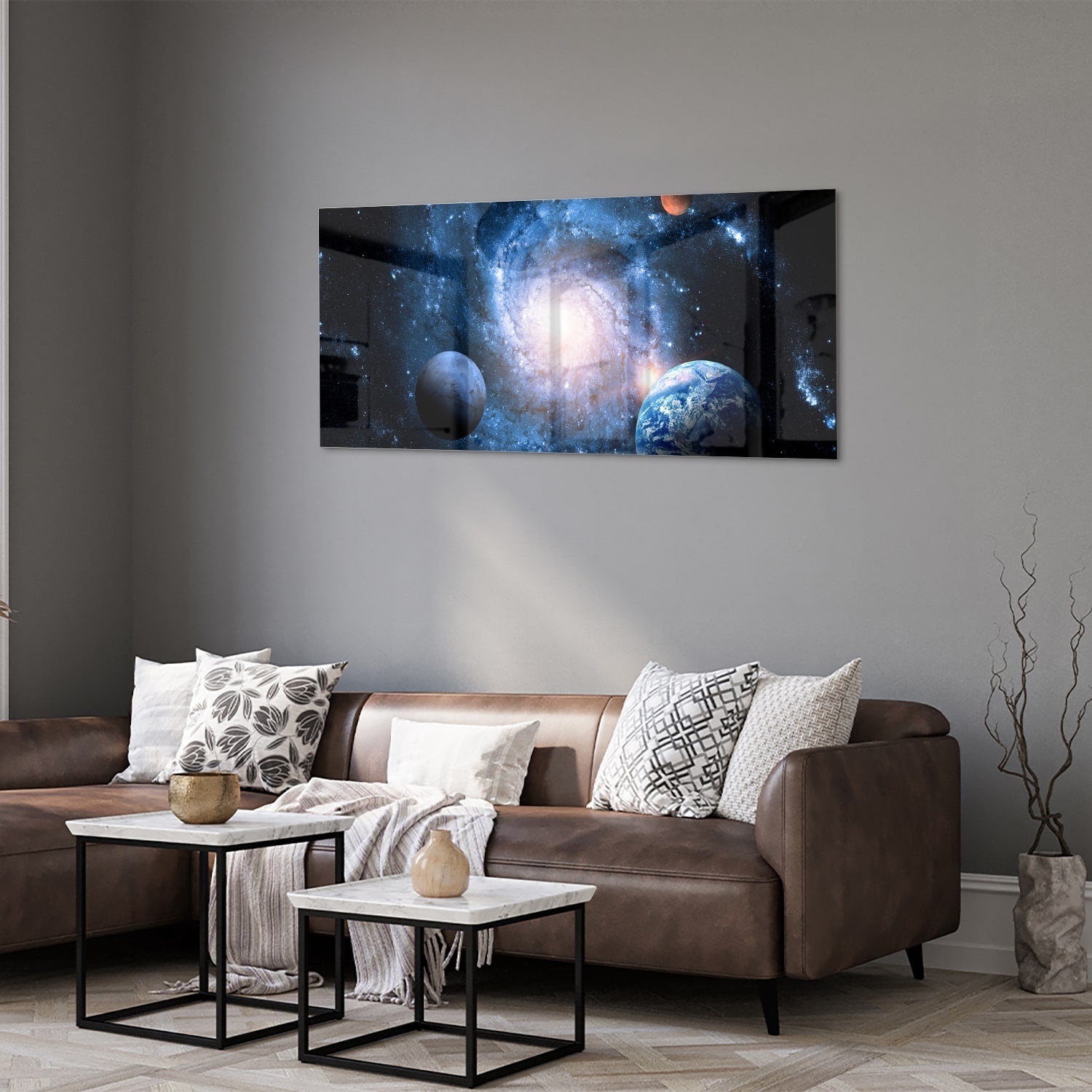 Glasbild mit Weltall und Planeten – Glasbild aus Sicherheitsglas, Größe 40x40_rond