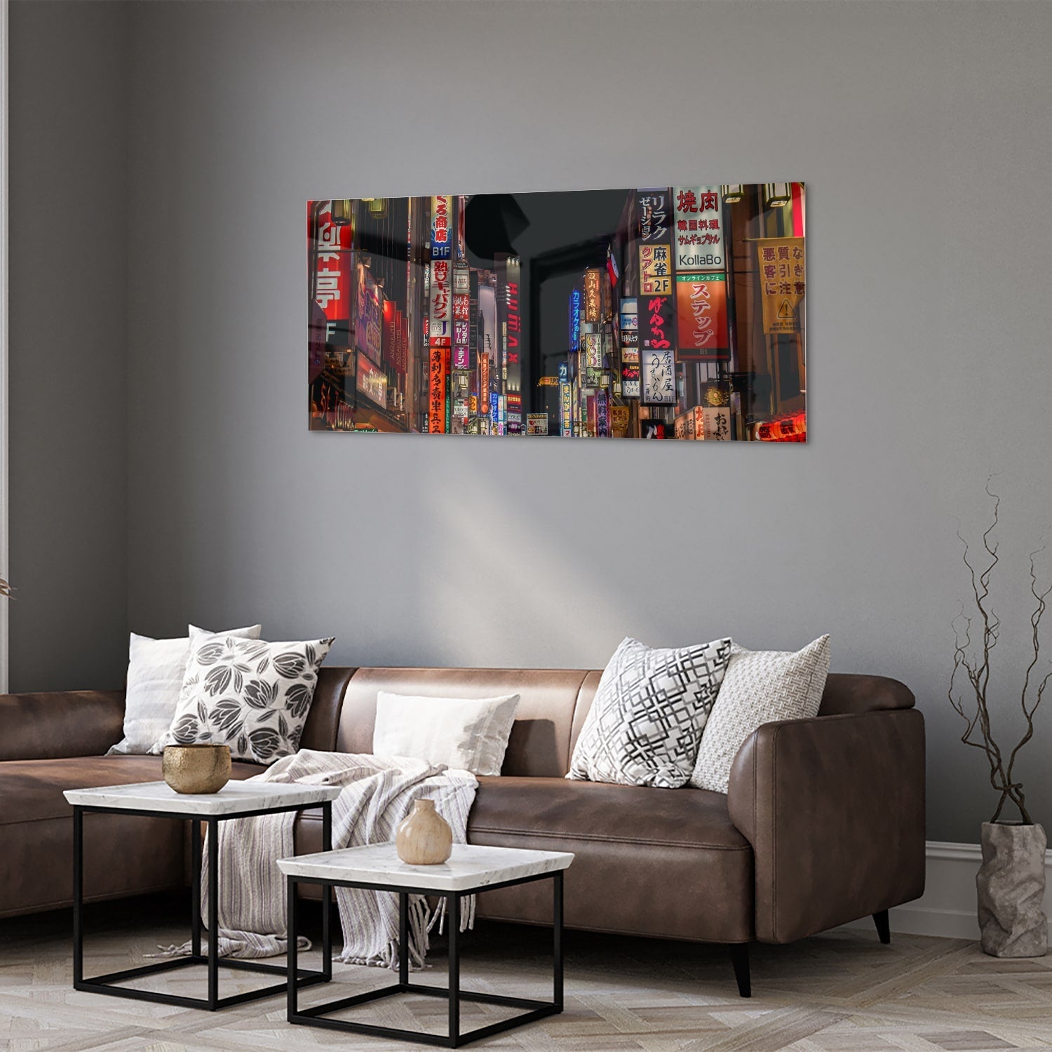 Glasbild mit urbaner Szenerie und bezaubernden Neonlichtern – Glasbild aus Sicherheitsglas, Größe 40x40_rond