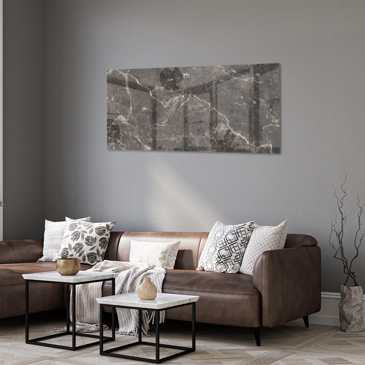 Elegantes Glasbild mit Marmordesign – Glasbild aus Sicherheitsglas, Größe 40x40_rond