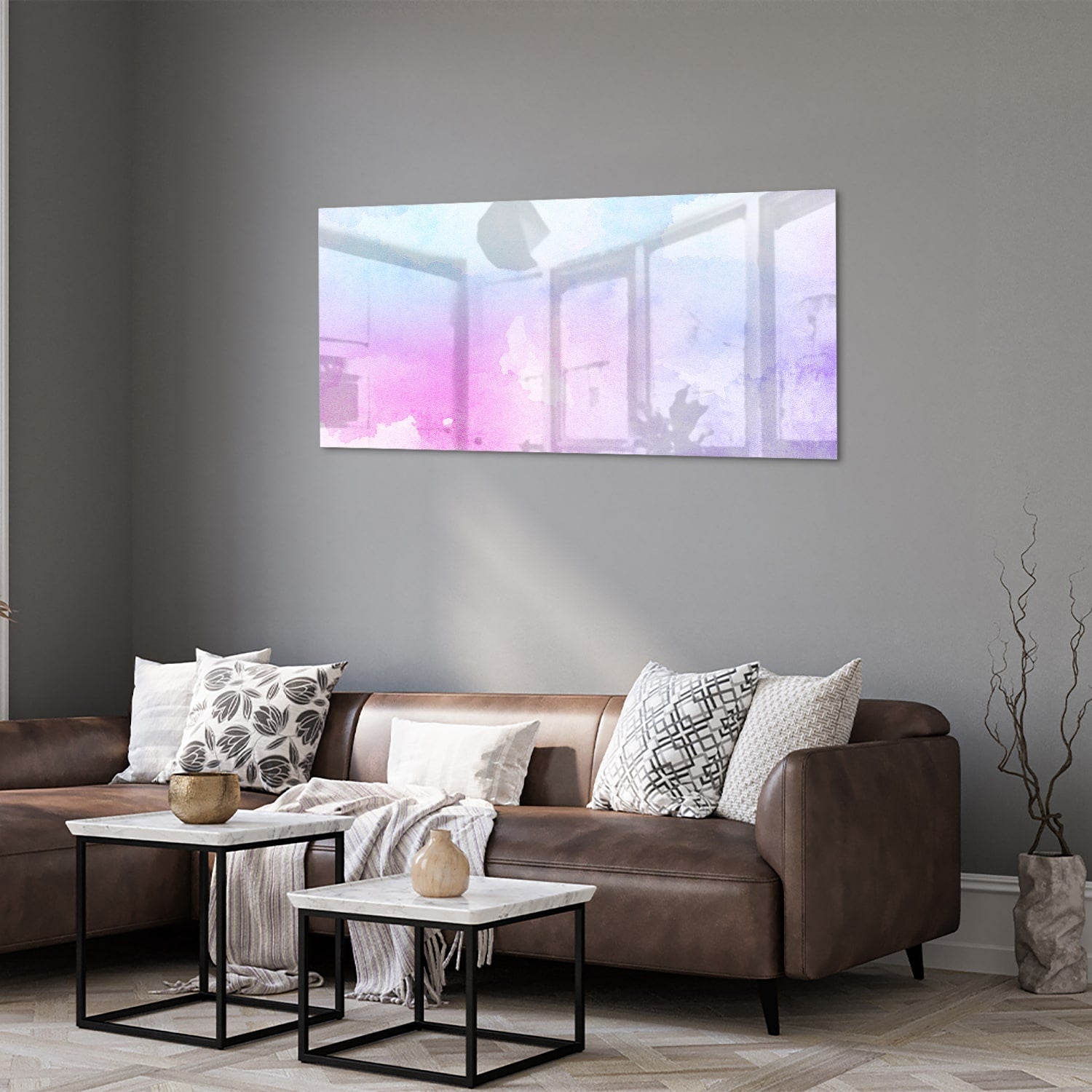 Raffiniertes Glasbild mit violetten Farbtönen – Glasbild aus Sicherheitsglas, Größe 40x40_rond