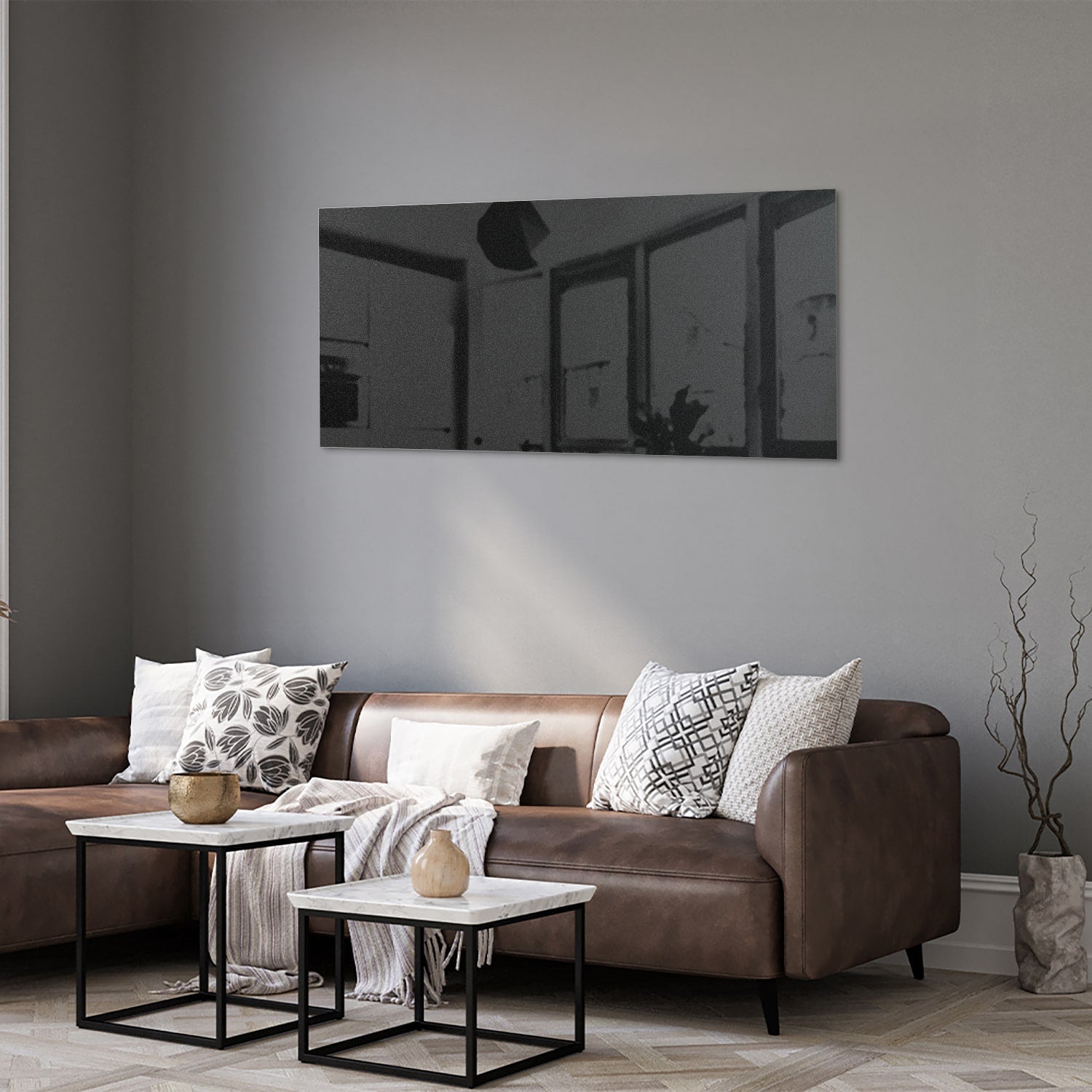 Glänzendes schwarzes Glasbild für ein modernes Interieur – Glasbild aus Sicherheitsglas, Größe 40x40_rond