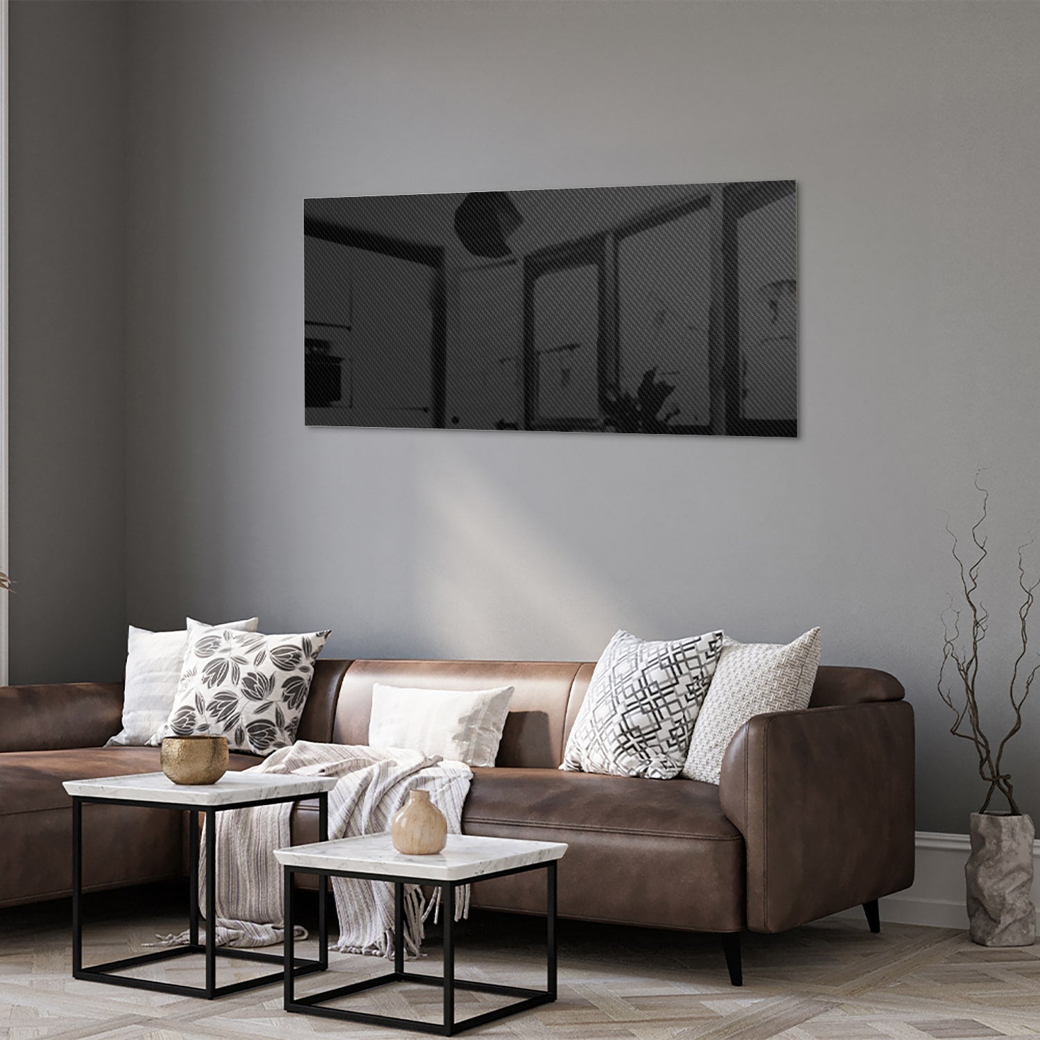 Stilvolles schwarzes Glasbild für moderne Innenräume – Glasbild aus Sicherheitsglas, Größe 40x40_rond