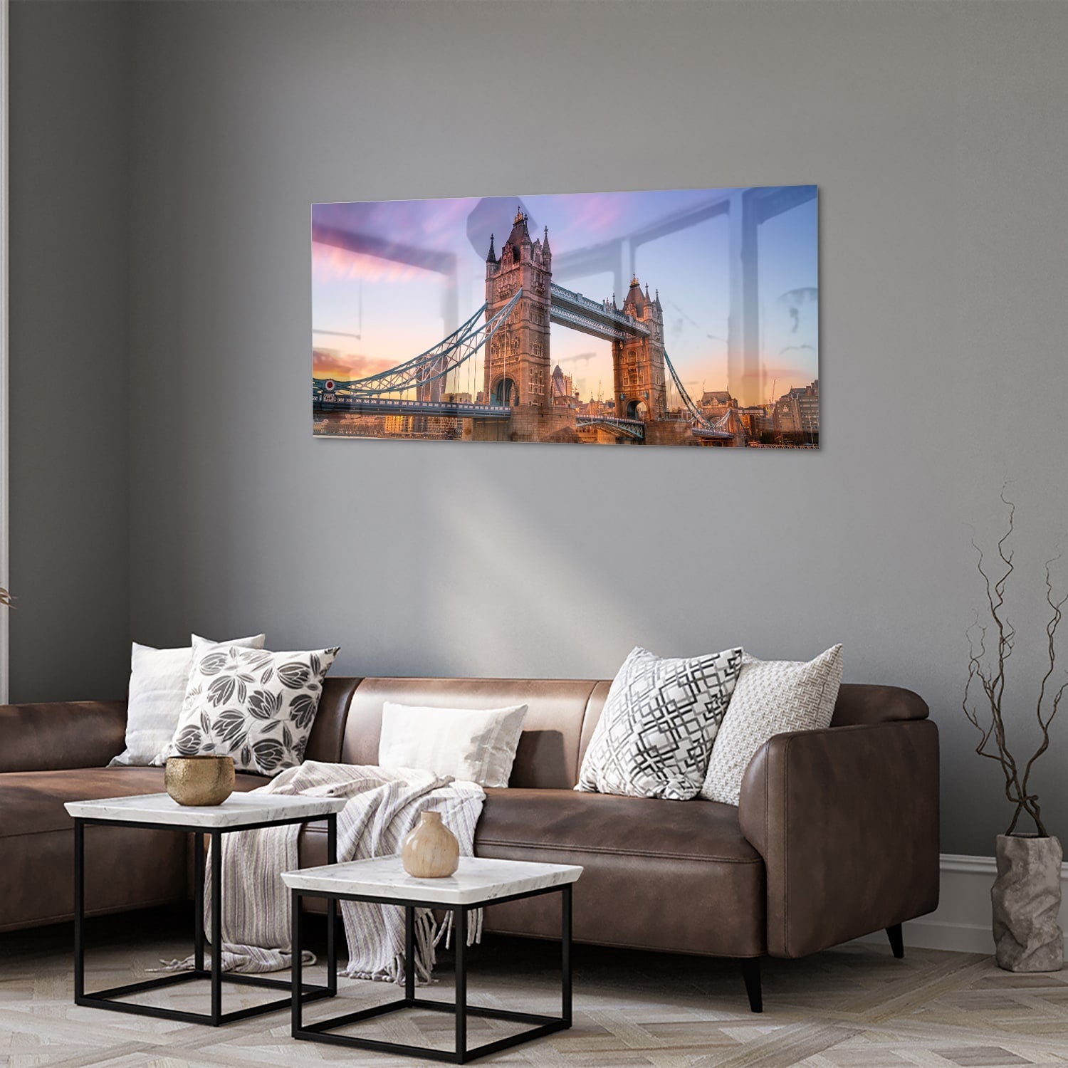 Glasbild mit der Tower Bridge in London – Glasbild aus Sicherheitsglas, Größe 40x40_rond