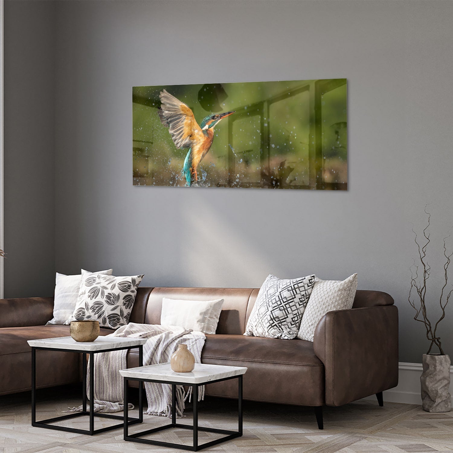 Glasbild mit einem farbenfrohen Eisvogel – Glasbild aus Sicherheitsglas, Größe 40x40_rond