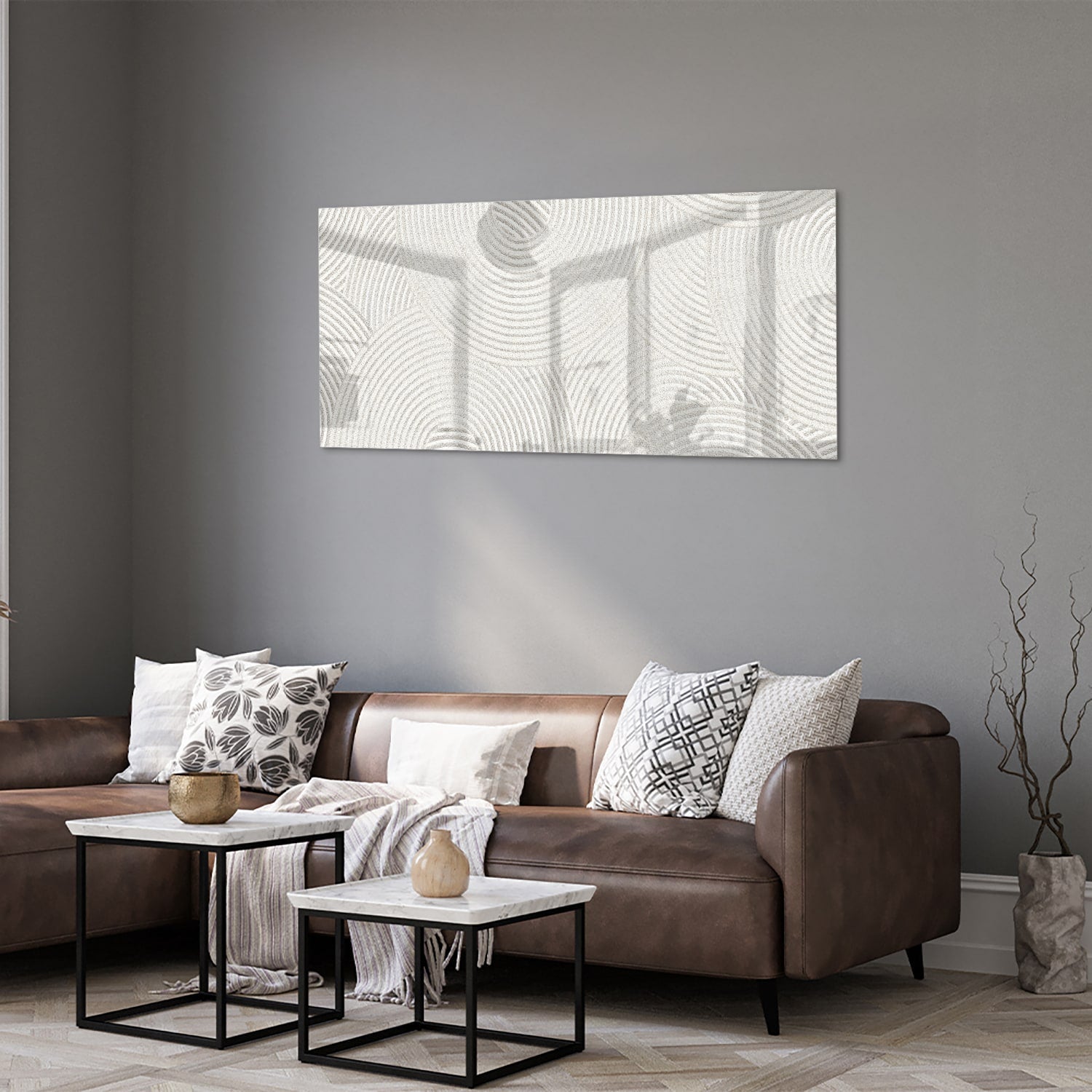 Minimalistisches Glasbild mit Spiralmuster – Glasbild aus Sicherheitsglas, Größe 40x40_rond