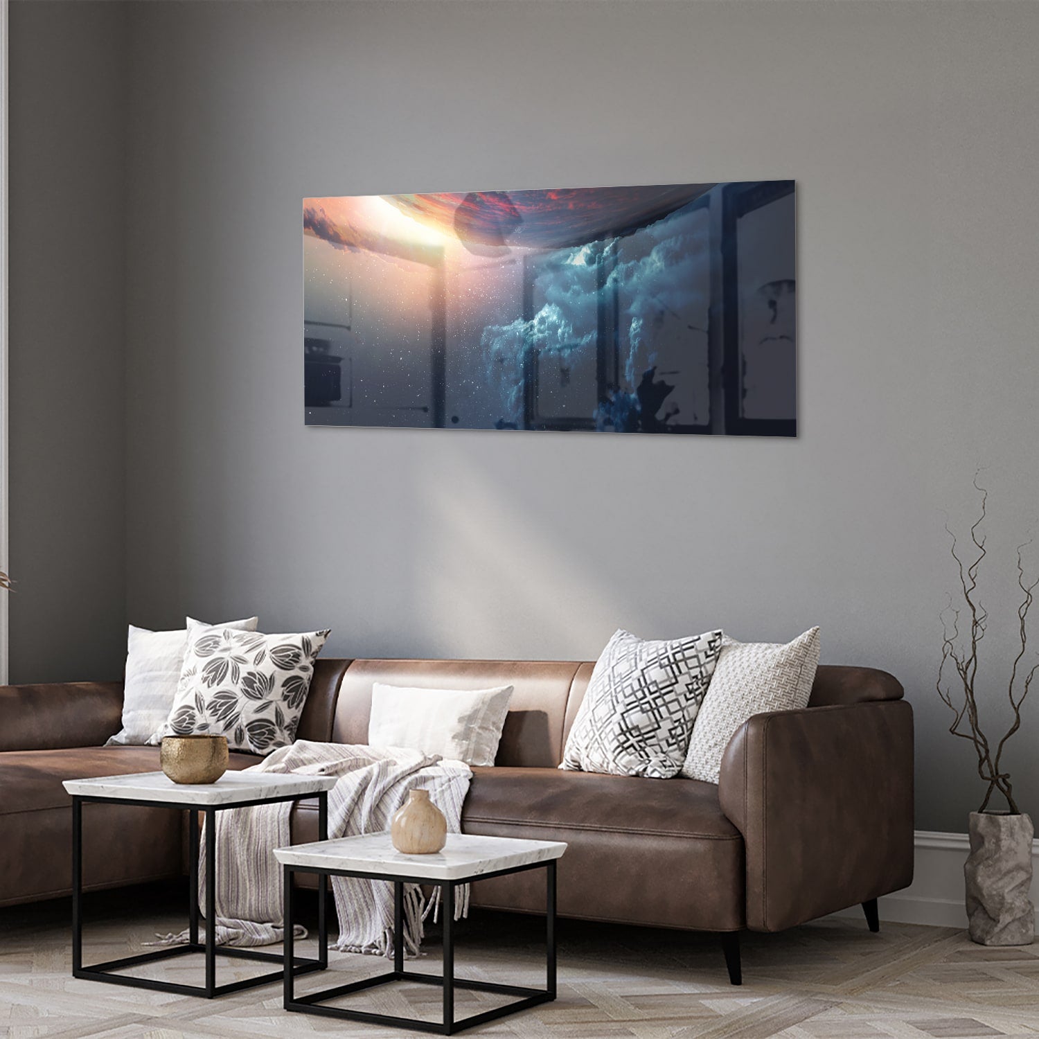 Glasbild mit kosmischem Ausblick – Glasbild aus Sicherheitsglas, Größe 40x40_rond
