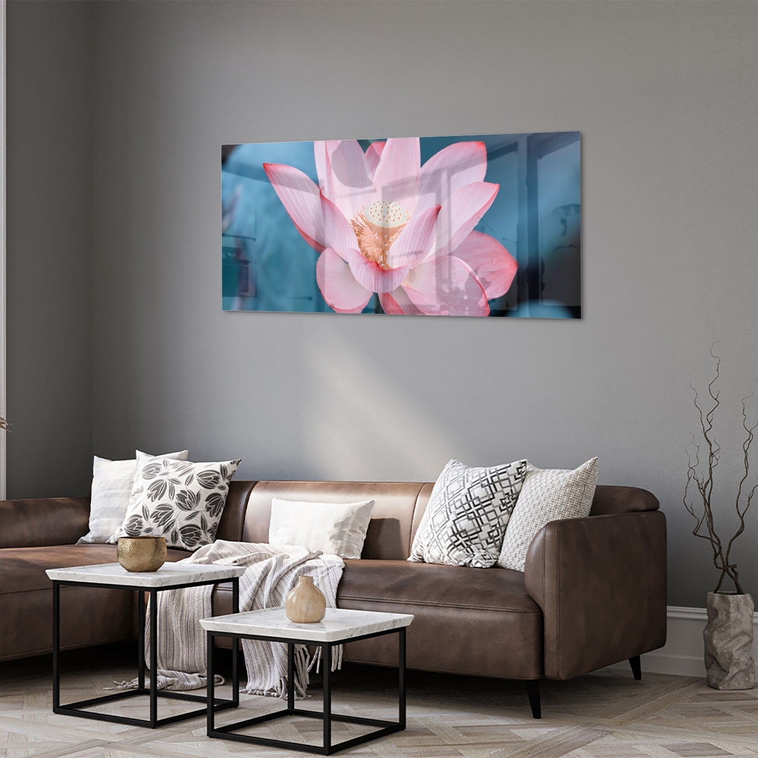 Wunderschönes Glasbild mit rosa Lotus – Glasbild aus Sicherheitsglas, Größe 40x40_rond