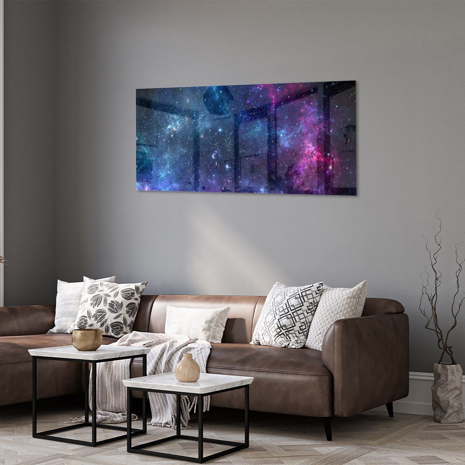 Magisches Glasbild mit dem Universum – Glasbild aus Sicherheitsglas, Größe 40x40_rond