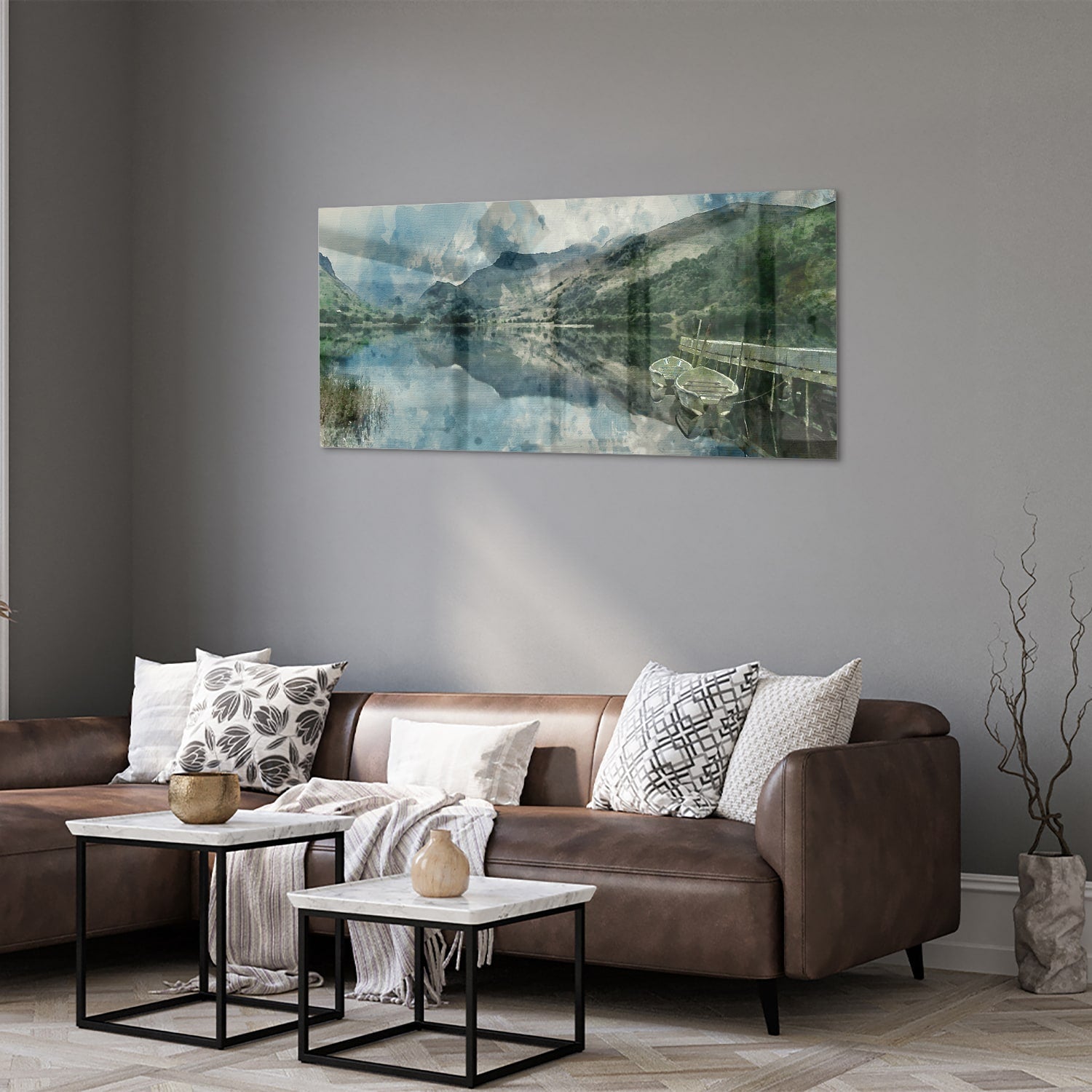 Glasbild mit einer ruhigen Landschaft – Glasbild aus Sicherheitsglas, Größe 40x40_rond