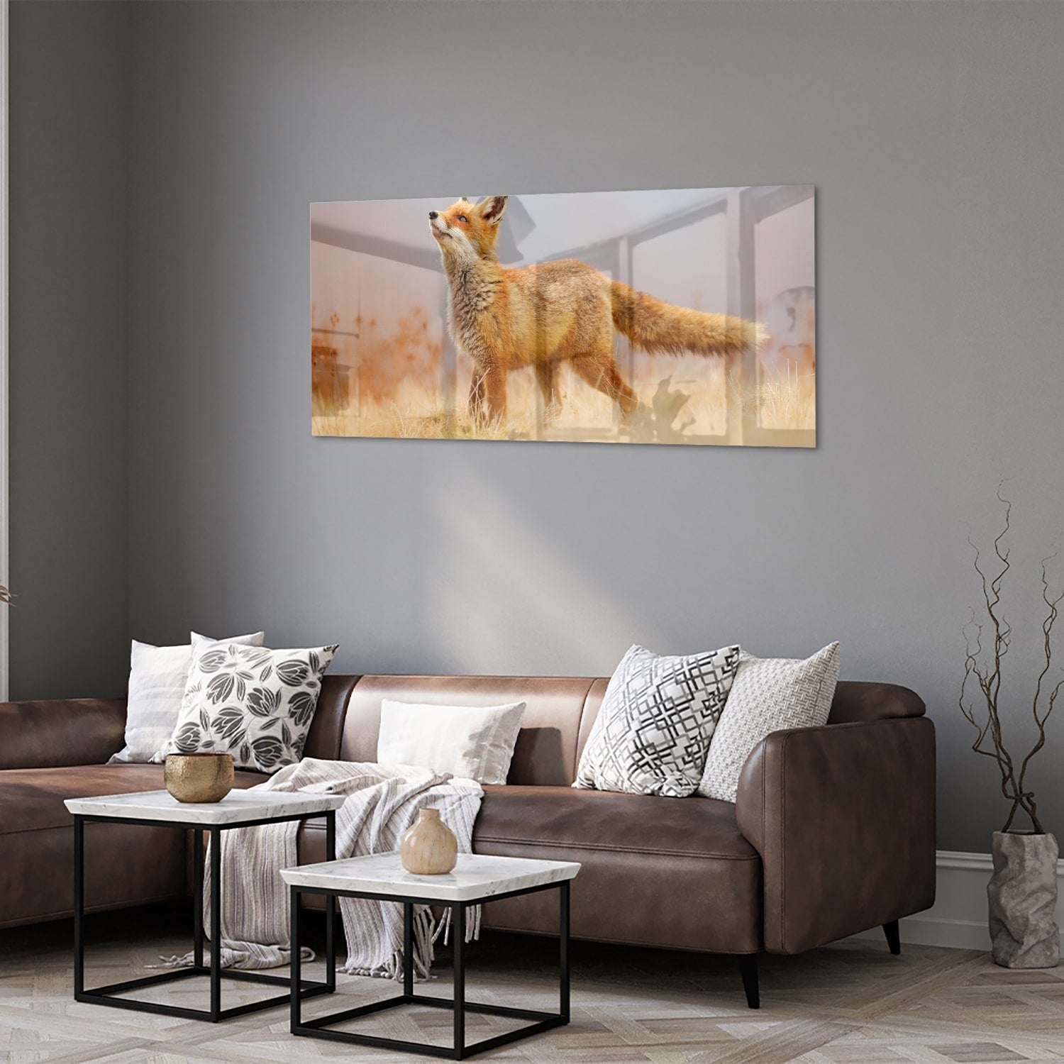 Stilvolles Glasbild mit einem Fuchs in der Natur – Glasbild aus Sicherheitsglas, Größe 40x40_rond