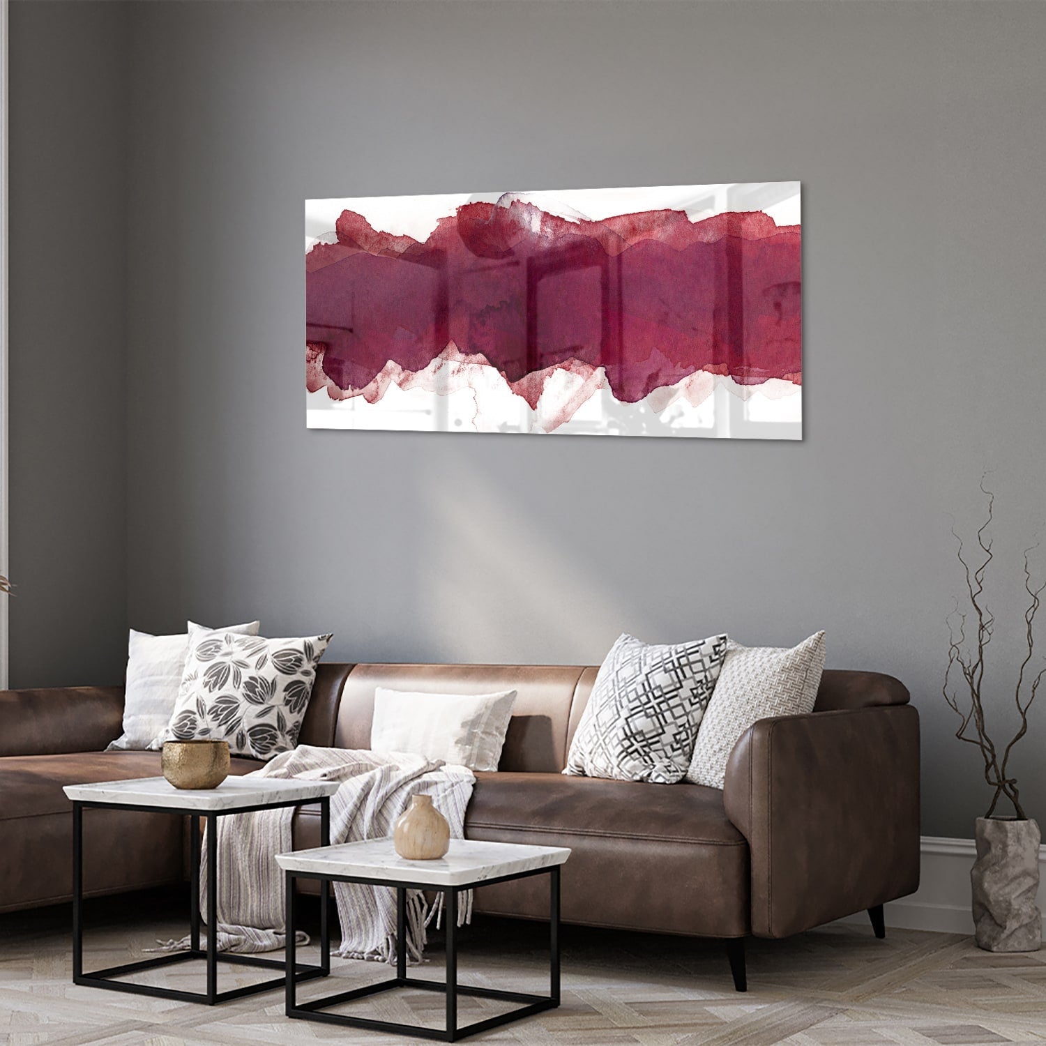 Abstraktes Glasbild in Tiefrot – Glasbild aus Sicherheitsglas, Größe 40x40_rond