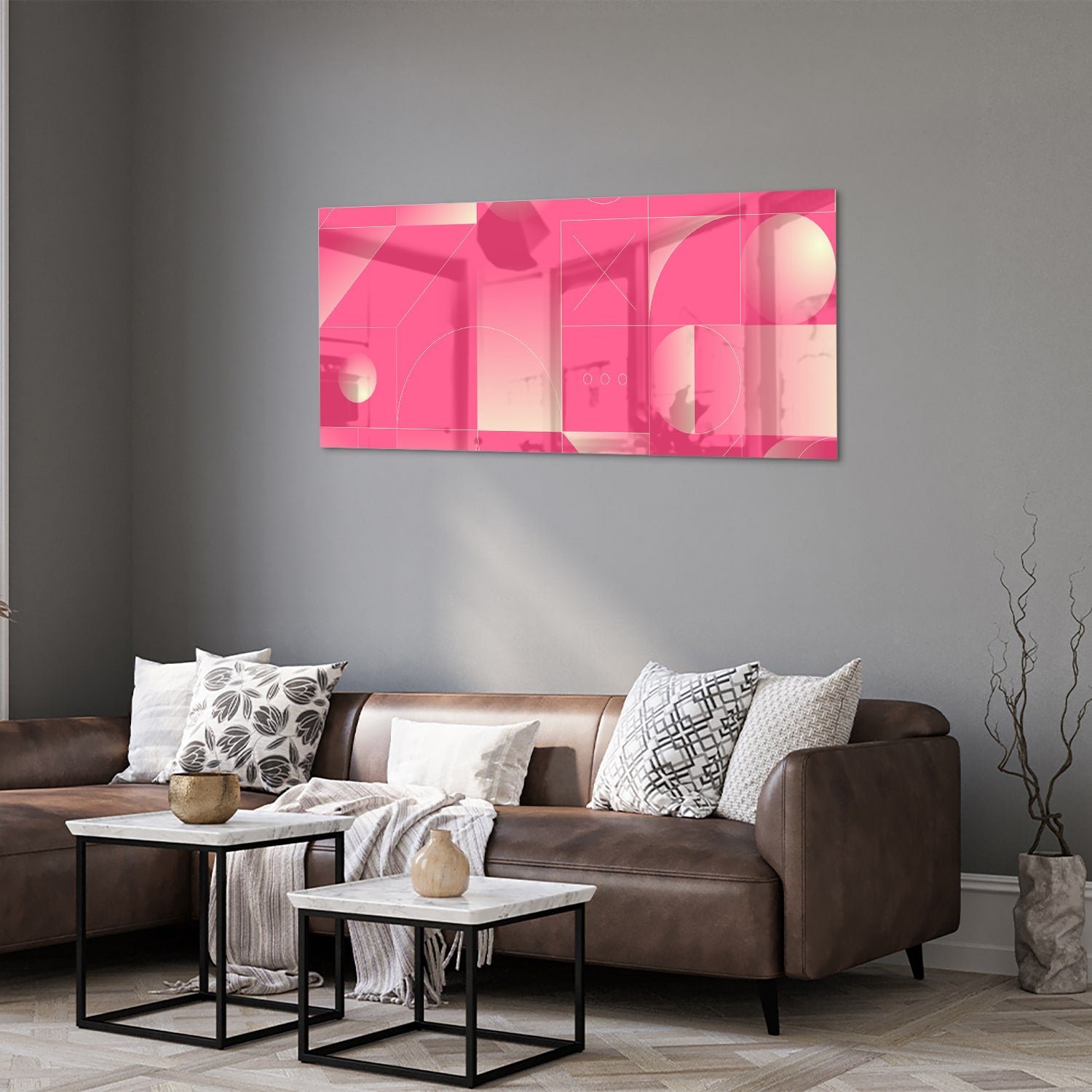 Modernes Glasbild in frischen Rosatönen – Glasbild aus Sicherheitsglas, Größe 40x40_rond