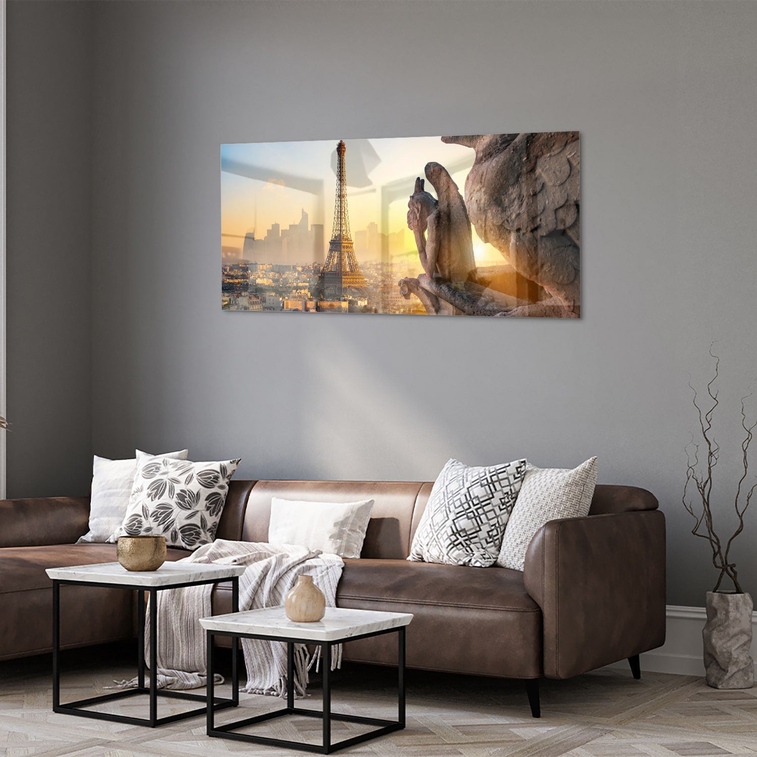 Glasbild mit dem Eiffelturm bei Sonnenuntergang – Glasbild aus Sicherheitsglas, Größe 40x40_rond