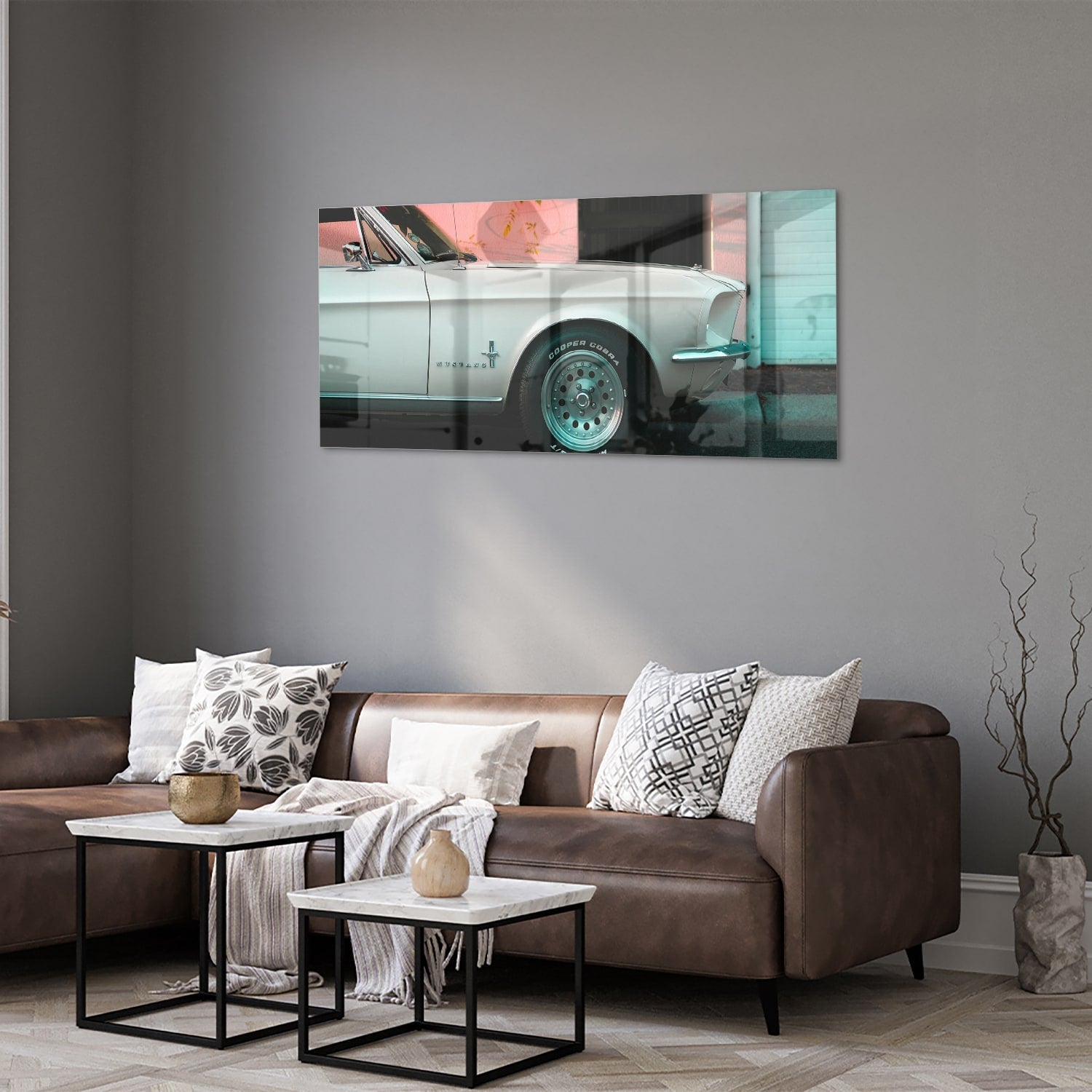 Vintage-Auto-Glasbild für luxuriöse Innenräume – Glasbild aus Sicherheitsglas, Größe 40x40_rond