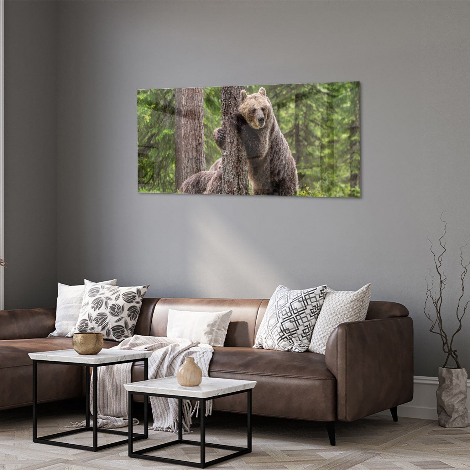 Glasbild mit beeindruckenden Grizzlybären in der Wildnis – Glasbild aus Sicherheitsglas, Größe 40x40_rond