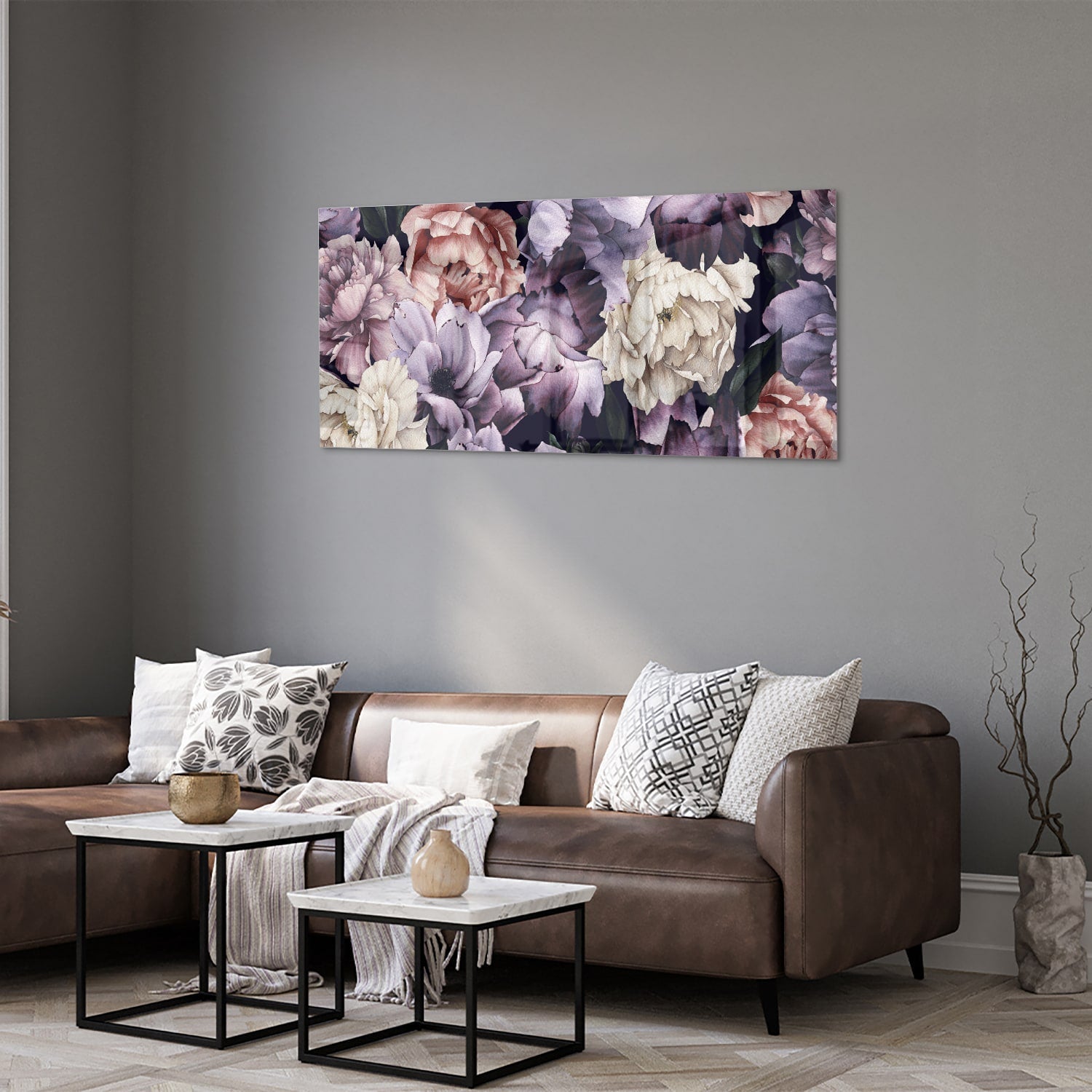 Glasbild mit wunderschönen violetten Blumen – Glasbild aus Sicherheitsglas, Größe 40x40_rond