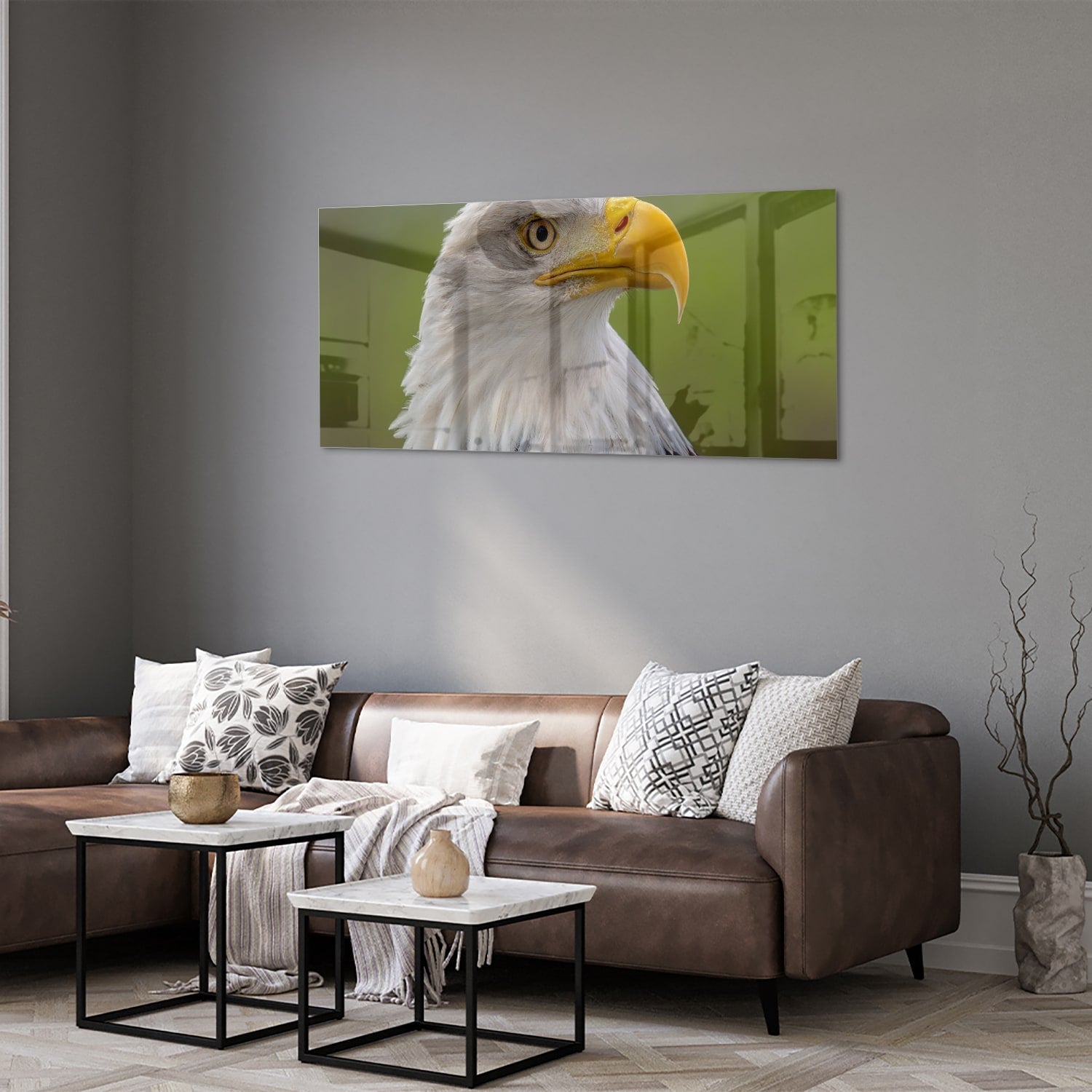 Glasbild mit majestätischem amerikanischen Weißkopfseeadler – Glasbild aus Sicherheitsglas, Größe 40x40_rond