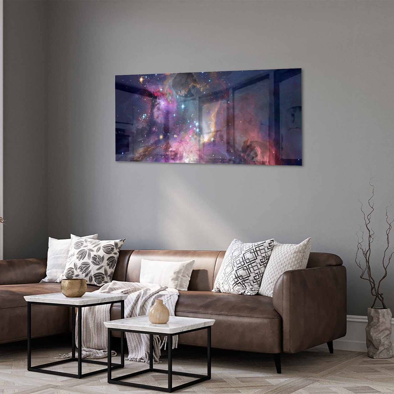 Zauberhaftes Glasbild mit dem Universum – Glasbild aus Sicherheitsglas, Größe 40x40_rond