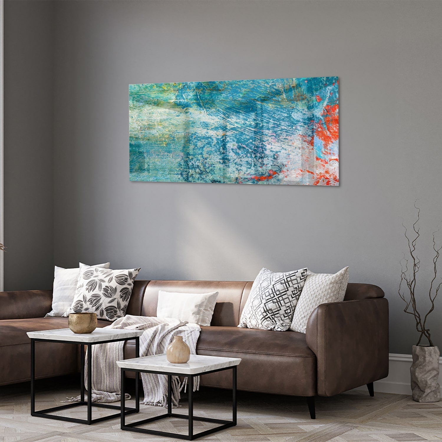 Farbenfrohes Glasbild mit abstraktem Muster – Glasbild aus Sicherheitsglas, Größe 40x40_rond