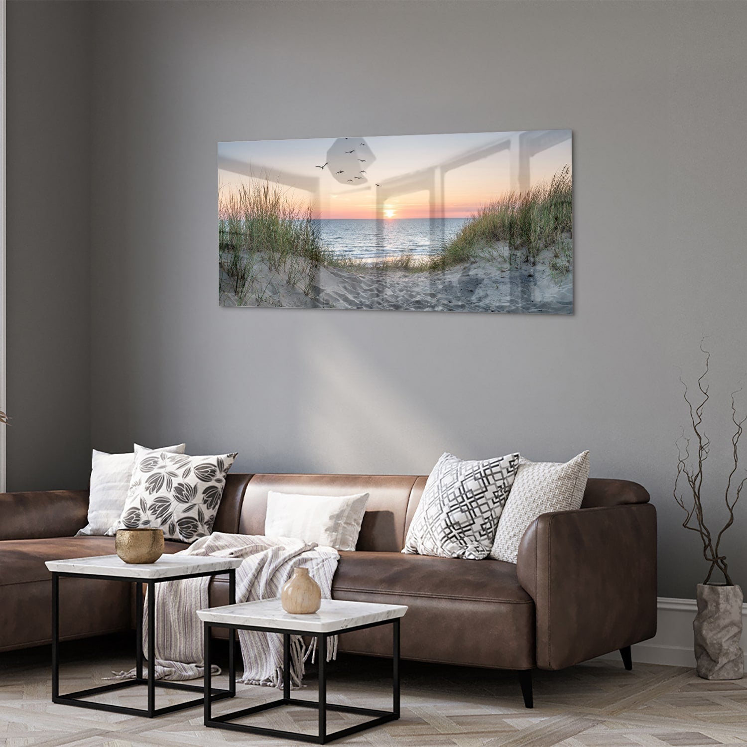 Glasbild mit ruhigem Sonnenuntergang am See – Glasbild aus Sicherheitsglas, Größe 40x40_rond