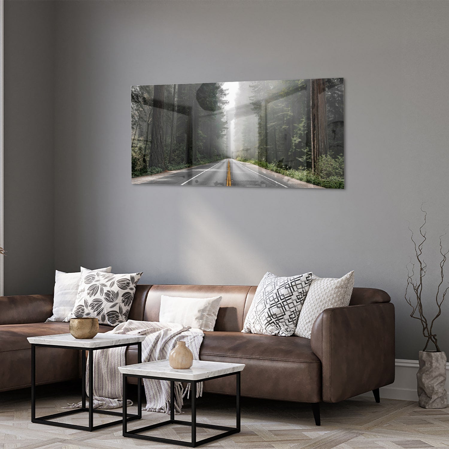 Glasbild – Erkundung eines nebligen Weges – Glasbild aus Sicherheitsglas, Größe 40x40_rond