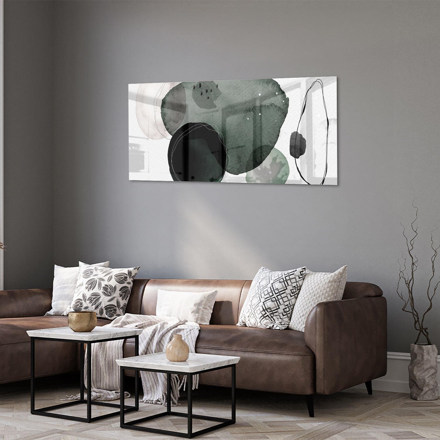 Abstraktes Glasbild in grünen Farbtönen – Glasbild aus Sicherheitsglas, Größe 40x40_rond