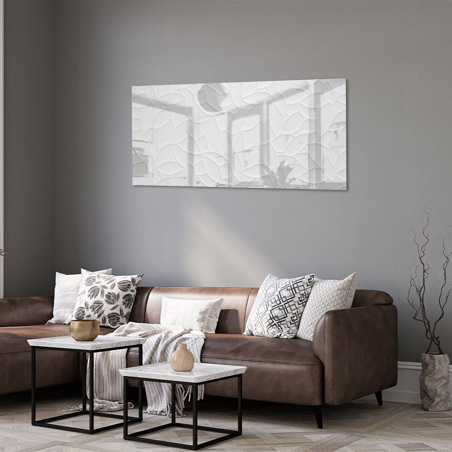 Elegantes Glasbild mit weißer Textur – Glasbild aus Sicherheitsglas, Größe 40x40_rond