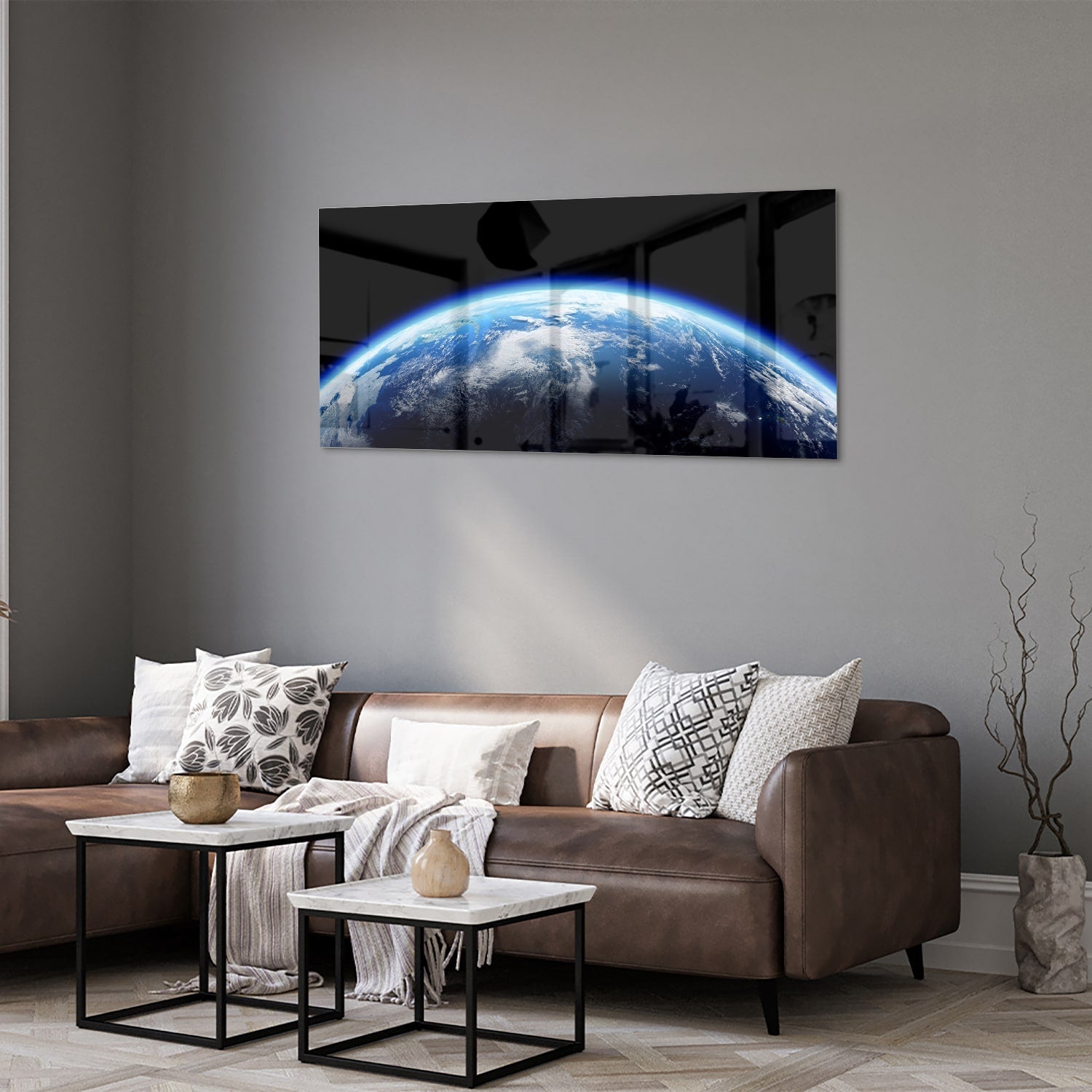Wunderschönes Glasbild mit der Erde – Glasbild aus Sicherheitsglas, Größe 40x40_rond