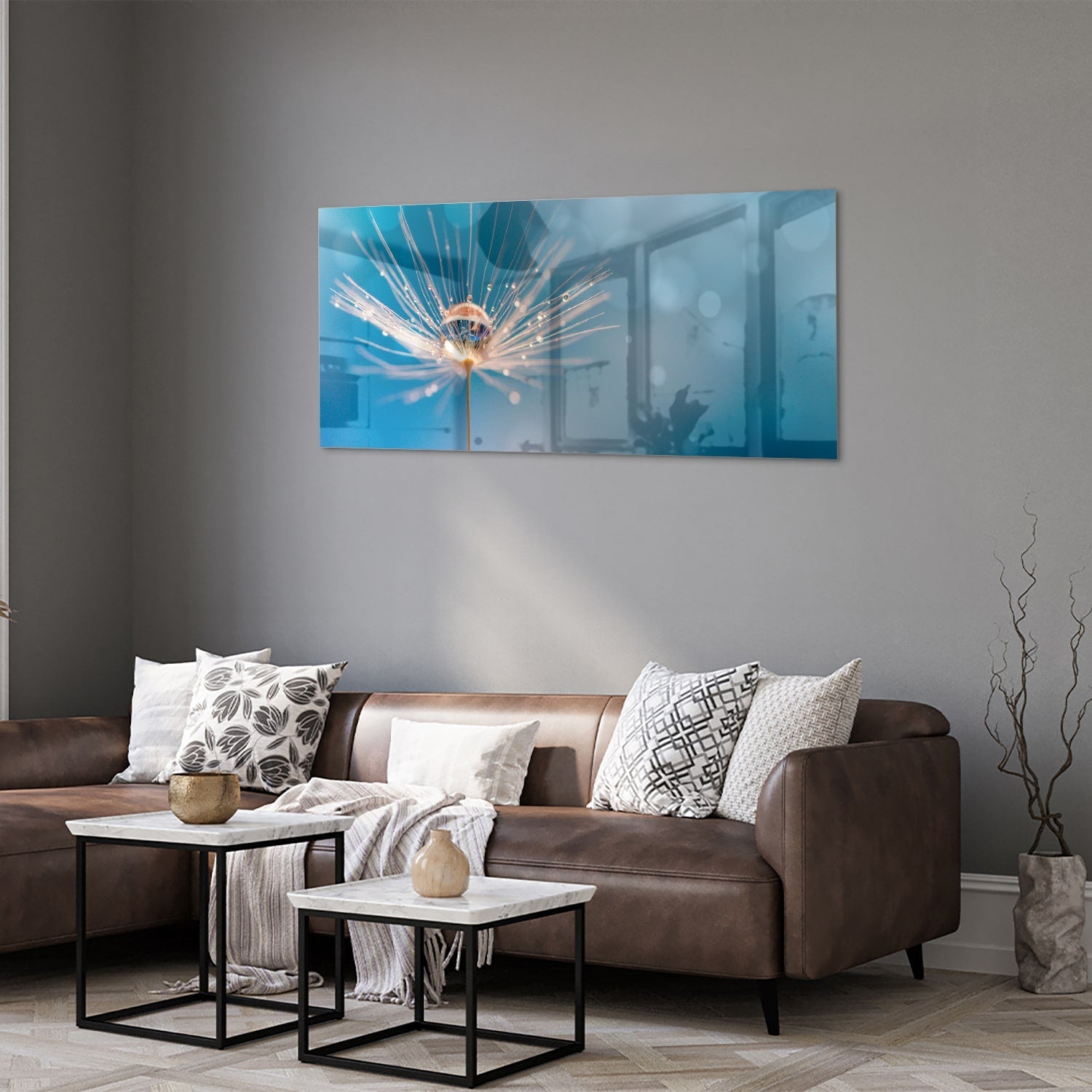 Elegantes Glasbild mit Löwenzahn-Design – Glasbild aus Sicherheitsglas, Größe 40x40_rond