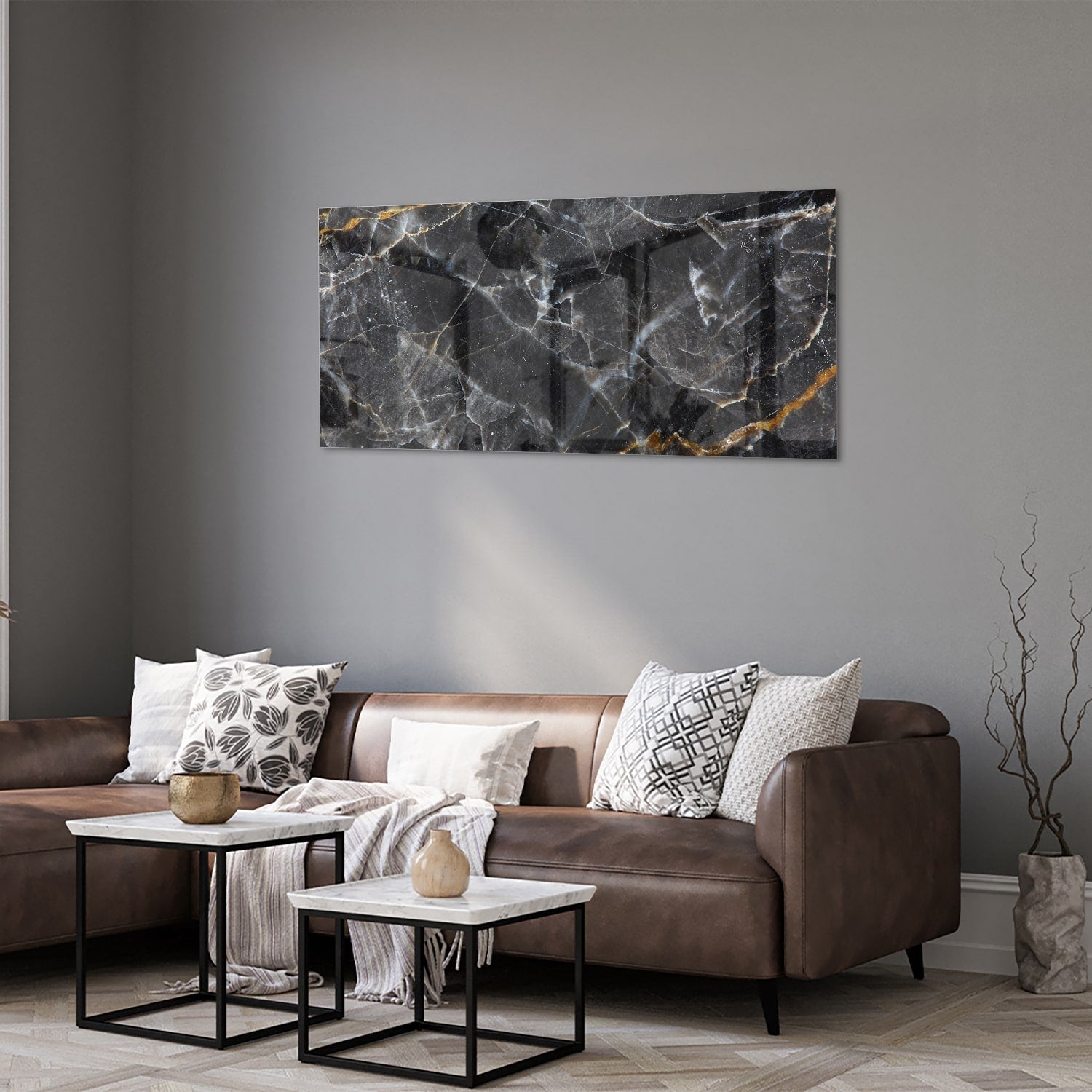 Elegantes Glasbild mit Marmormuster – Glasbild aus Sicherheitsglas, Größe 40x40_rond
