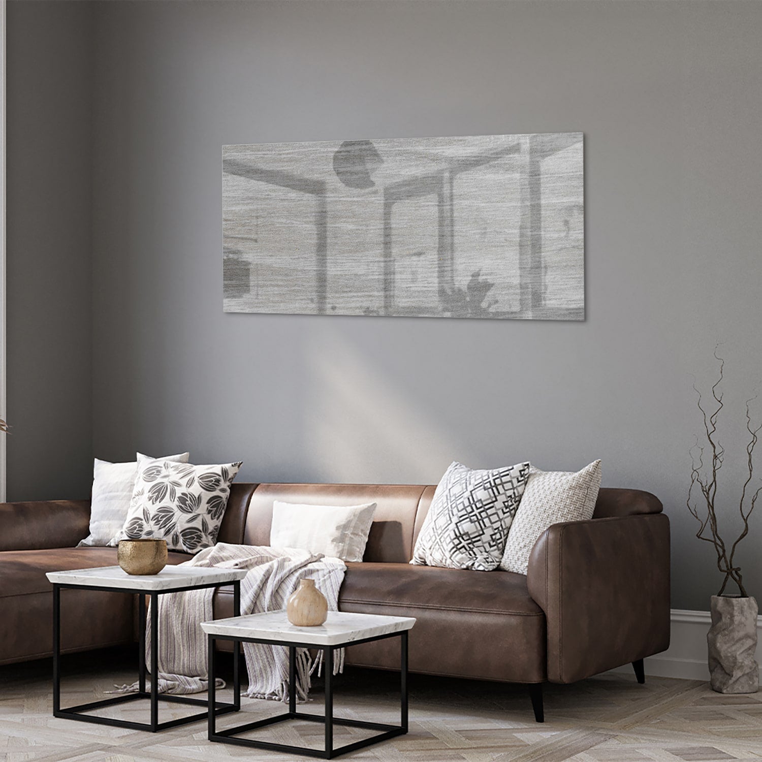 Minimalistisches Glasbild mit rustikalen Akzenten – Glasbild aus Sicherheitsglas, Größe 40x40_rond