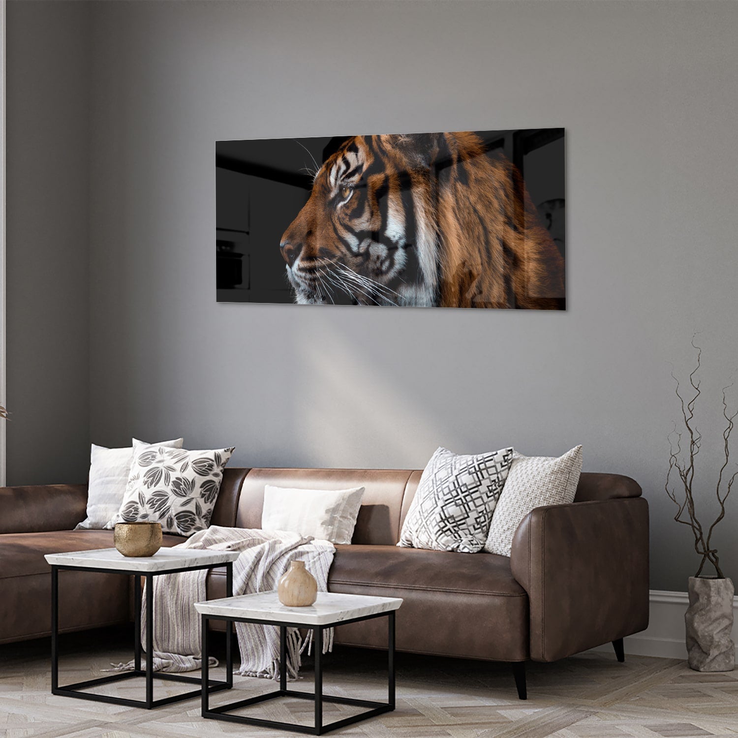 Glasbild mit majestätischen Tigern – Glasbild aus Sicherheitsglas, Größe 40x40_rond
