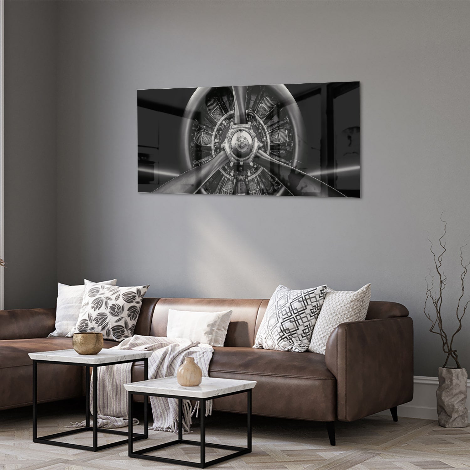 Glasbild mit einem Vintage-Propeller – Glasbild aus Sicherheitsglas, Größe 40x40_rond
