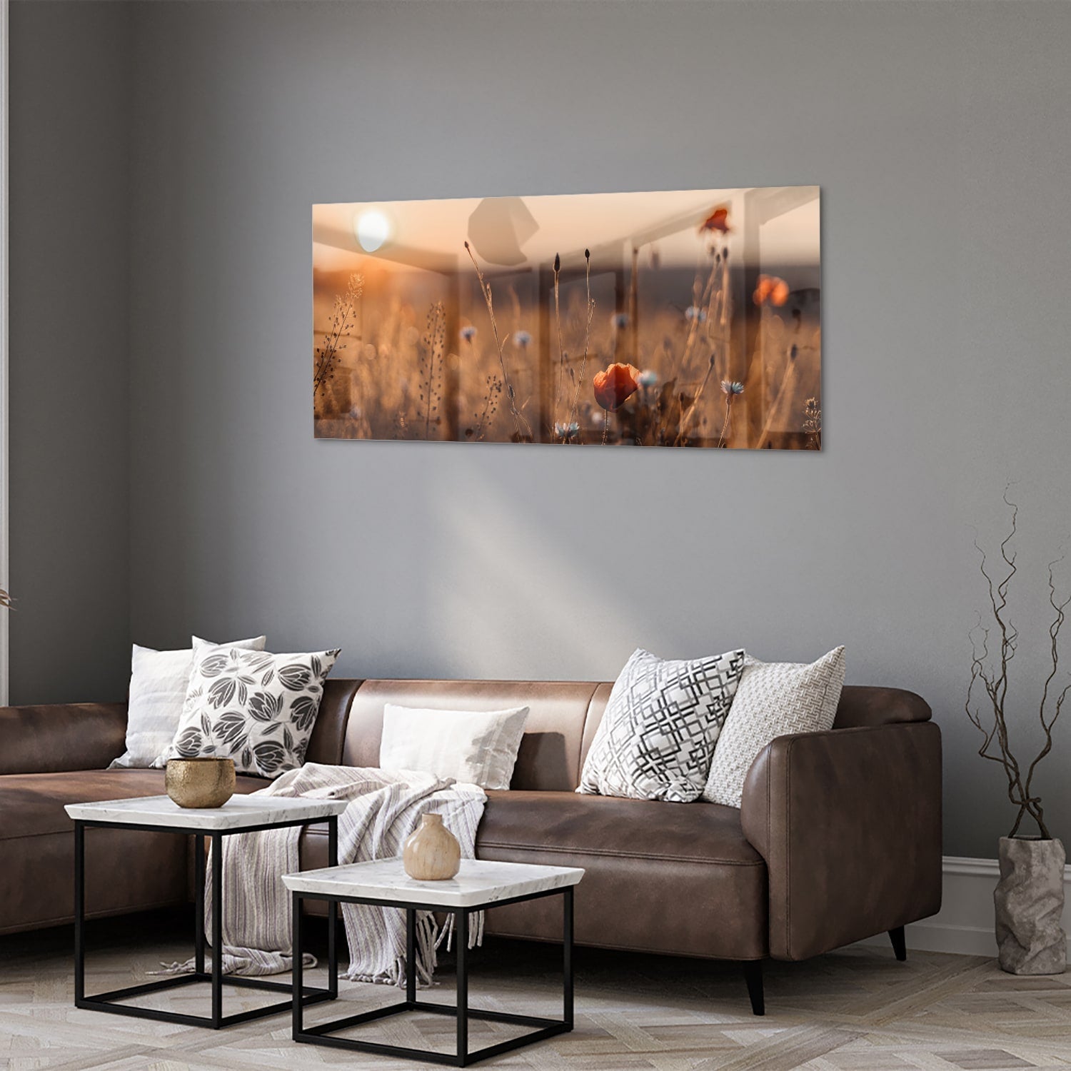 Glasbild – Mohnfeld in sanftem Glanz – Glasbild aus Sicherheitsglas, Größe 40x40_rond