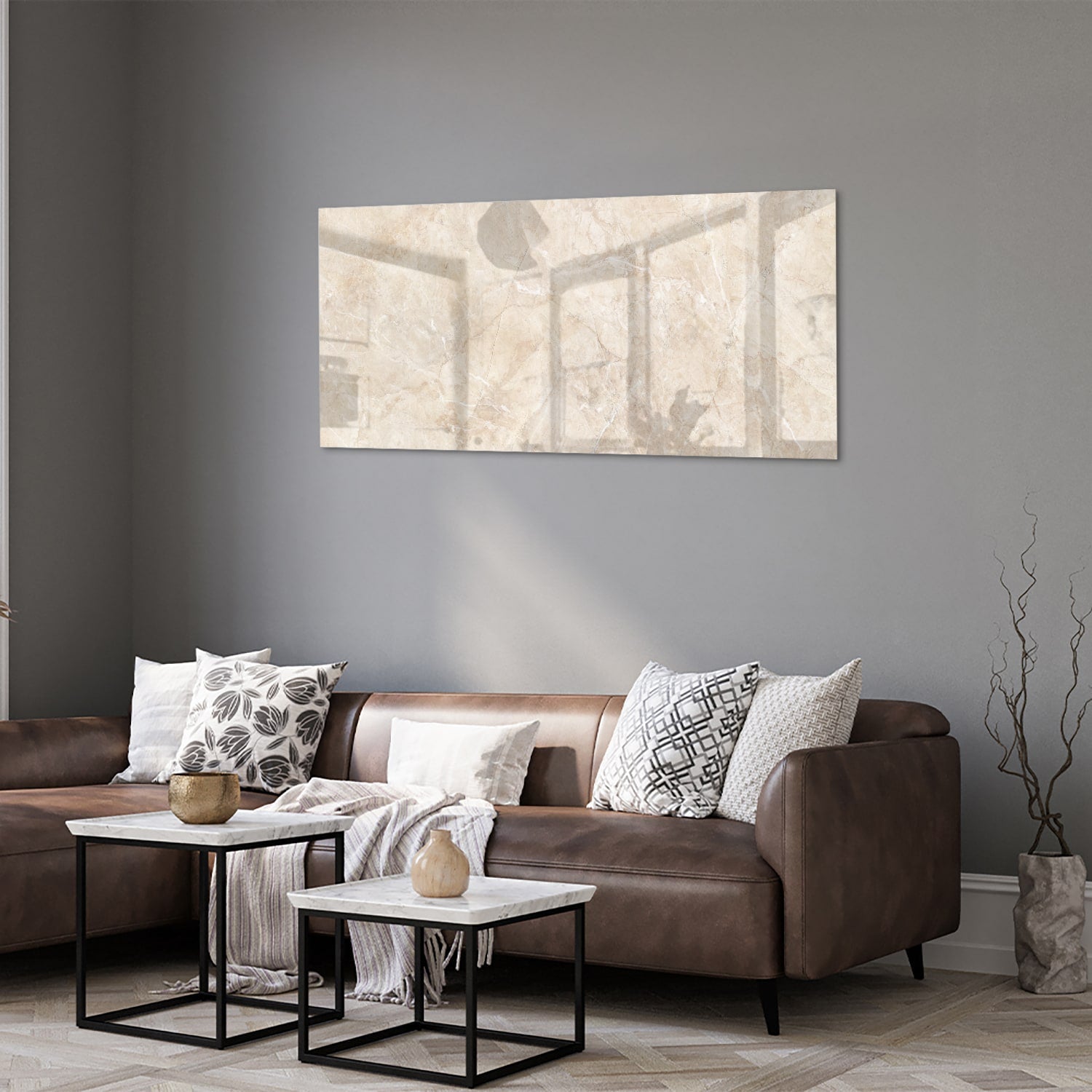 Elegantes Glasbild mit natürlichen Farbtönen – Glasbild aus Sicherheitsglas, Größe 40x40_rond