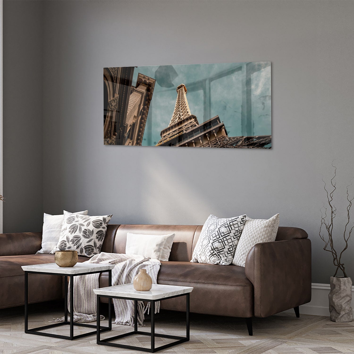 Glasbild mit dem Eiffelturm in luxuriöser Optik – Glasbild aus Sicherheitsglas, Größe 40x40_rond