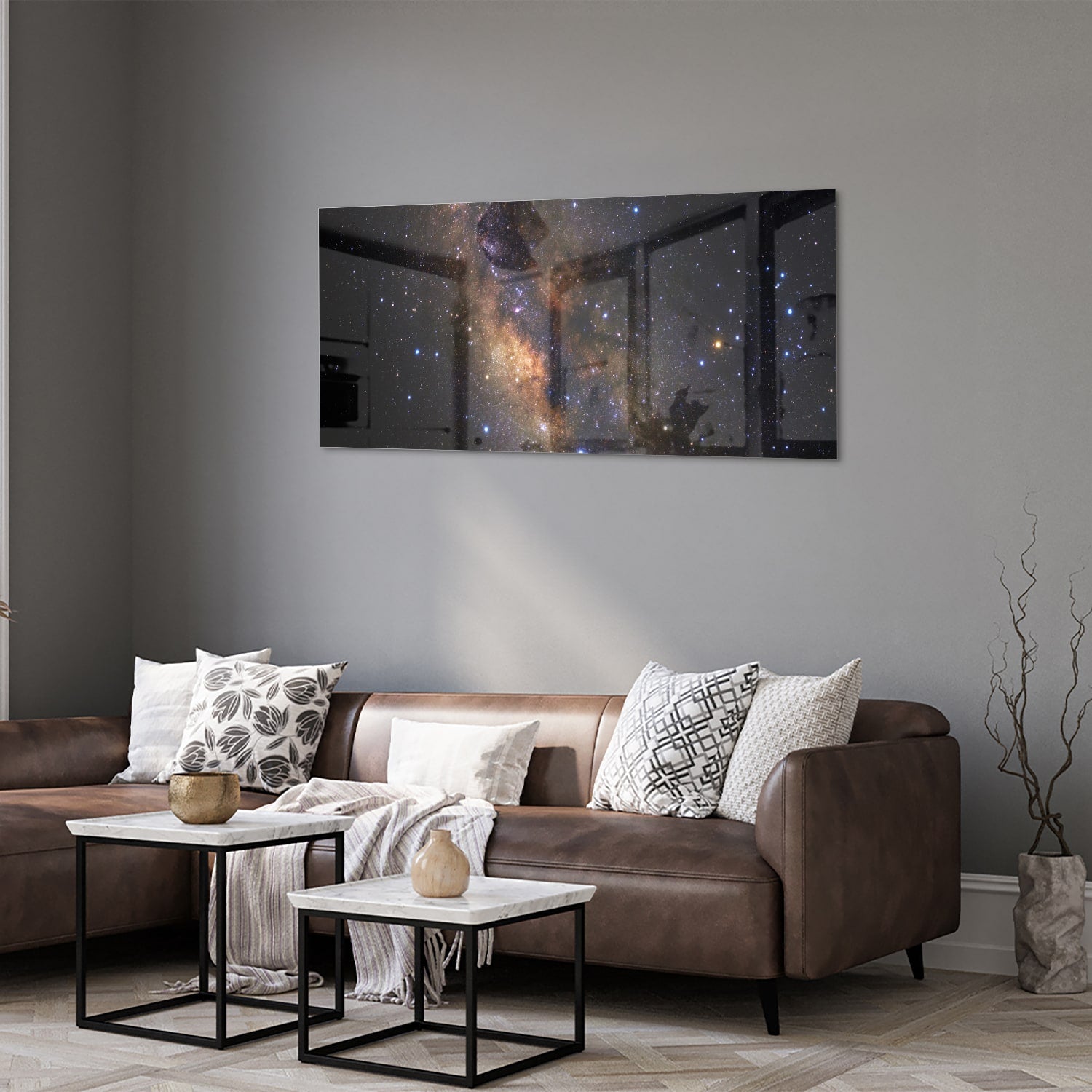 Abstraktes Glasbild mit dem Universum – Glasbild aus Sicherheitsglas, Größe 40x40_rond