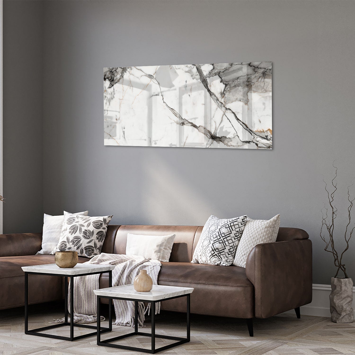 Elegantes Glasbild in Marmoroptik – Glasbild aus Sicherheitsglas, Größe 40x40_rond