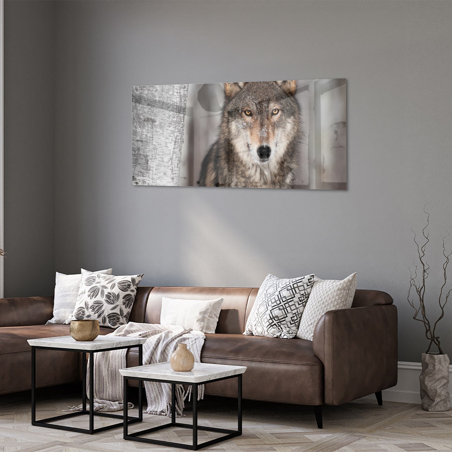 Beeindruckendes Glasbild mit einem Wolf – Glasbild aus Sicherheitsglas, Größe 40x40_rond