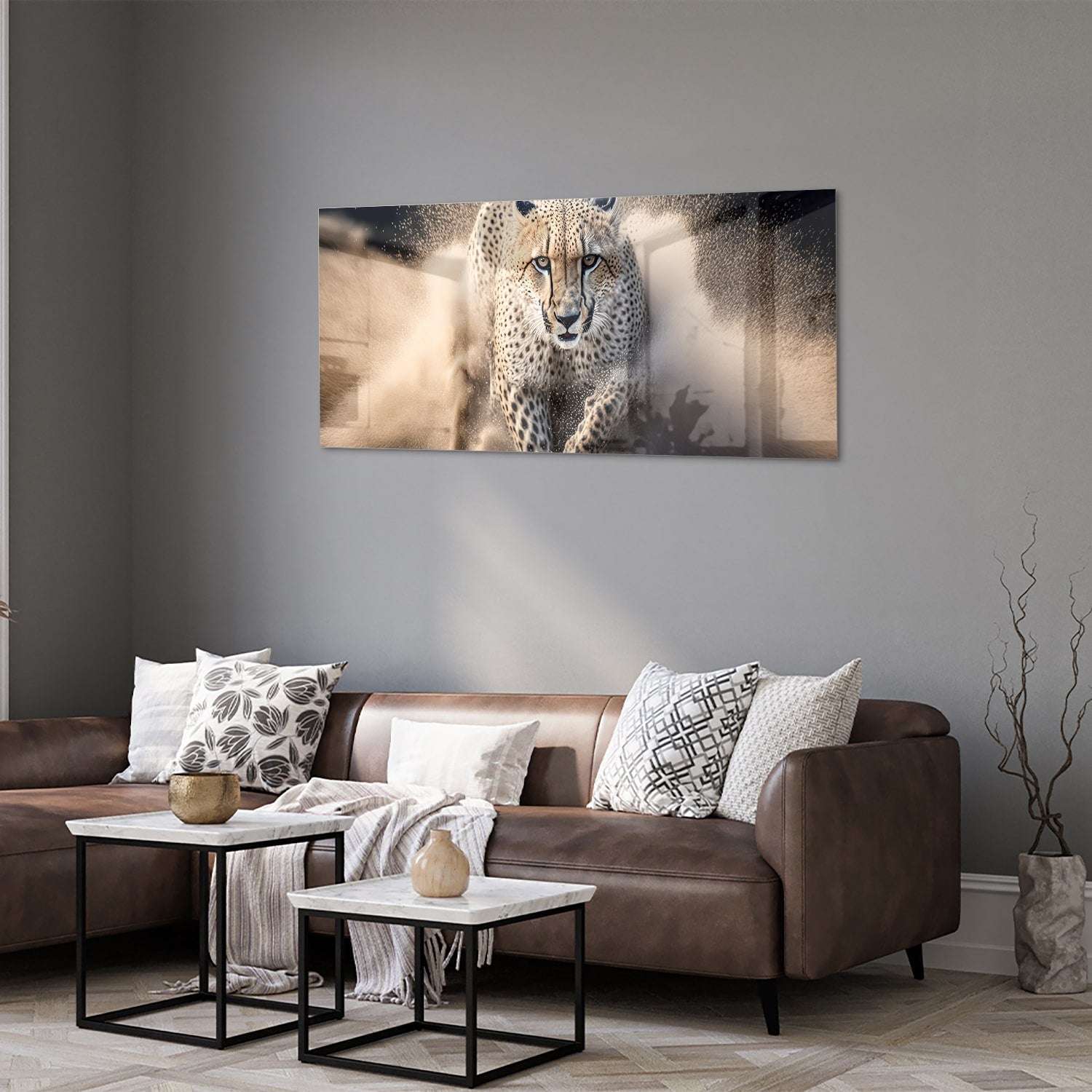 Dynamisches Glasbild mit einem Geparden – Glasbild aus Sicherheitsglas, Größe 40x40_rond