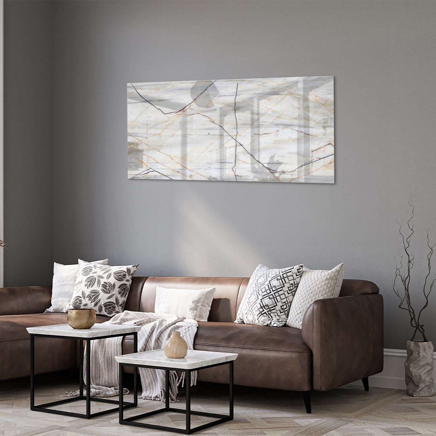 Elegantes Glasbild mit Marmoroptik – Glasbild aus Sicherheitsglas, Größe 40x40_rond