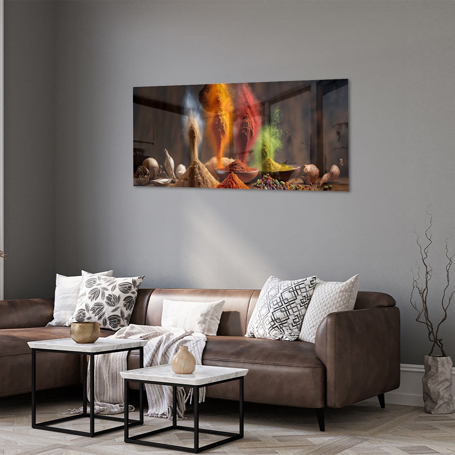 Farbenfrohe Gewürze: Glasbild für die Küche – Glasbild aus Sicherheitsglas, Größe 40x40_rond