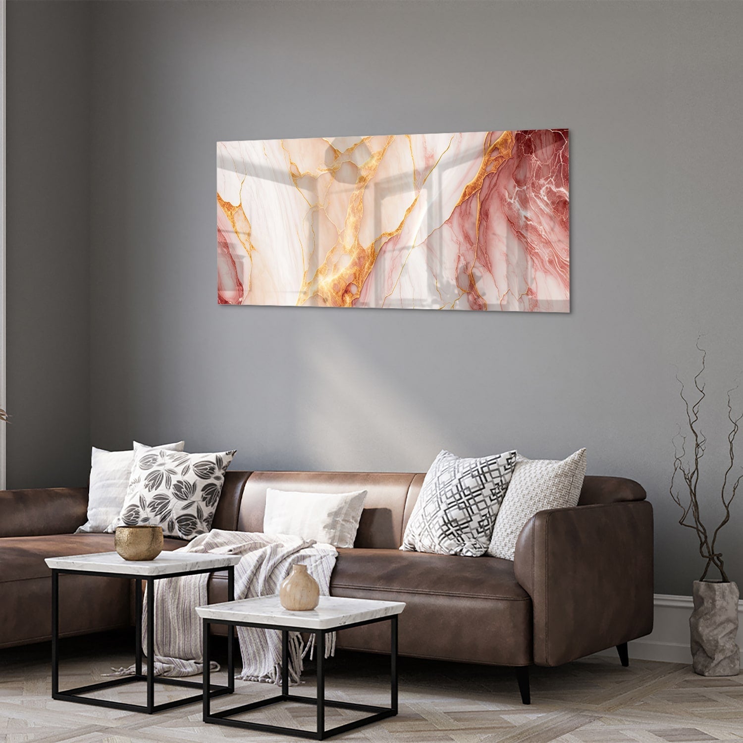 Elegantes Glasbild in warmen Farbtönen – Glasbild aus Sicherheitsglas, Größe 40x40_rond