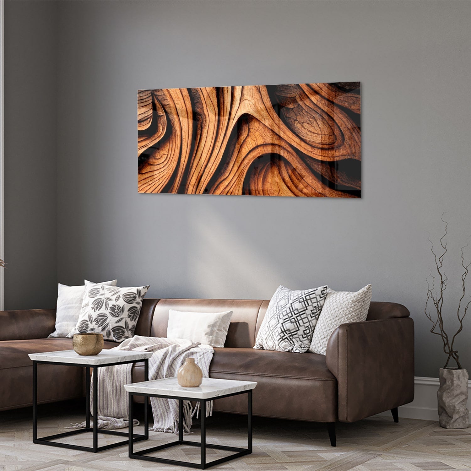 Elegantes Glasbild mit Holzstruktur – Glasbild aus Sicherheitsglas, Größe 40x40_rond